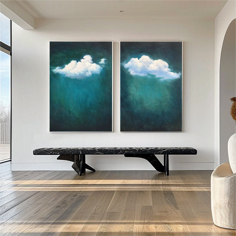 Serene Floating White Cloud Wall Art for Chic Living Spaces Set Of 2 #SP002