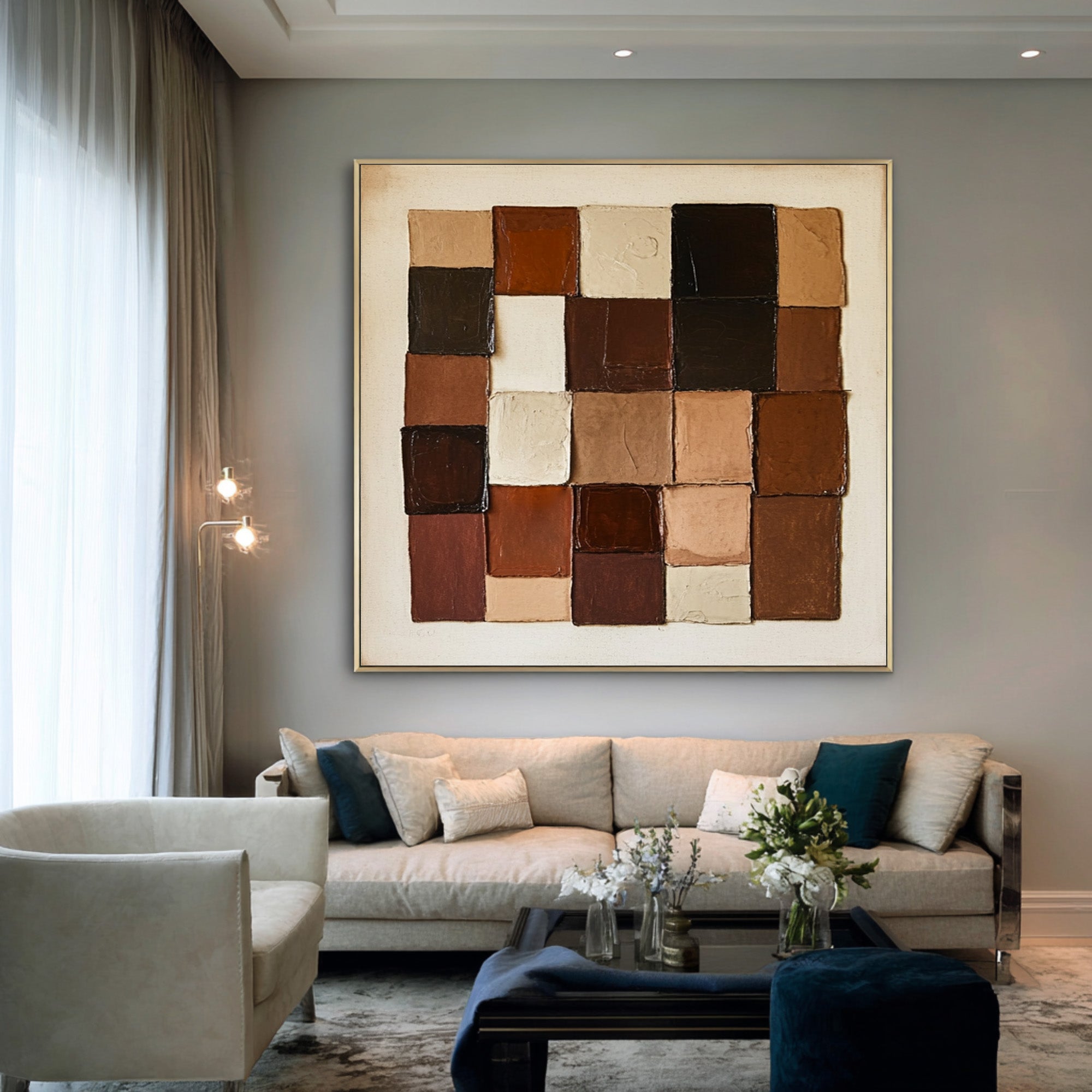 Textured Large Neutral Square Grid Art| KelorArt #CZ 011