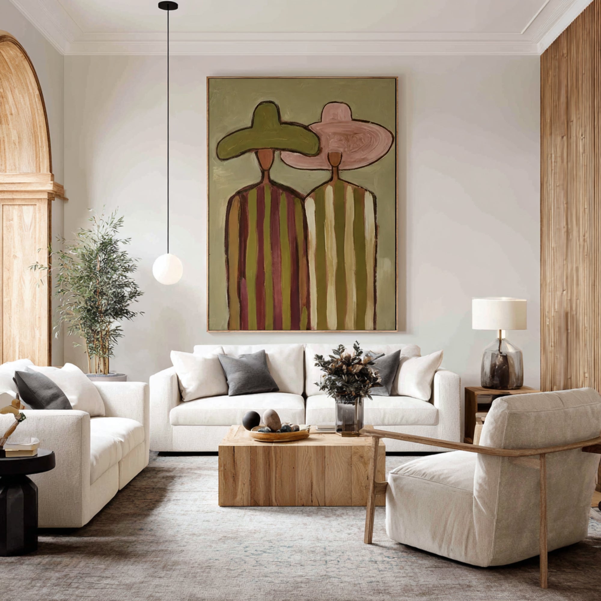 Contemporary Minimalist Couple Painting Elegant Neutral Wall Decor