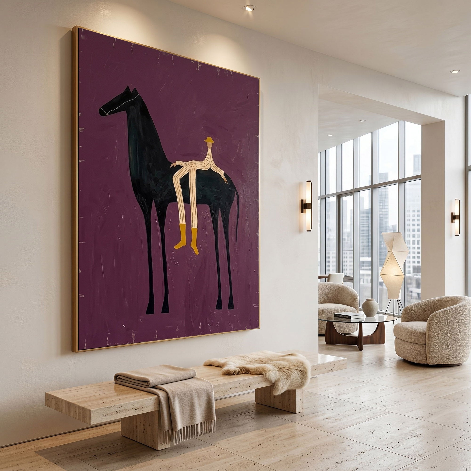 Large Cowboy Wall Art Modern Western Horse Oil Painting Luxury Equestrian Artwork
