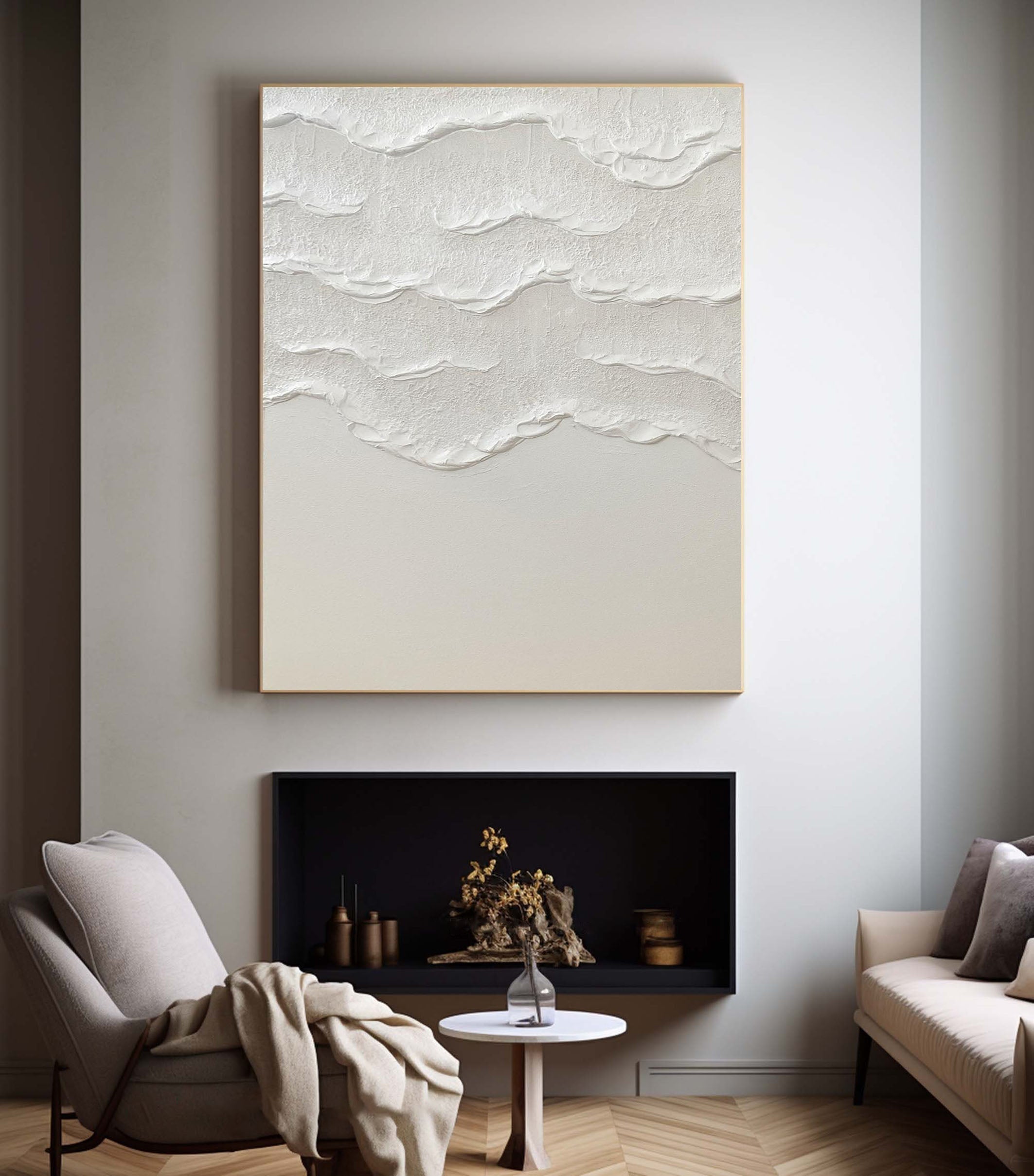 Serene White Wall Art | Minimalist Texture Painting #MM063