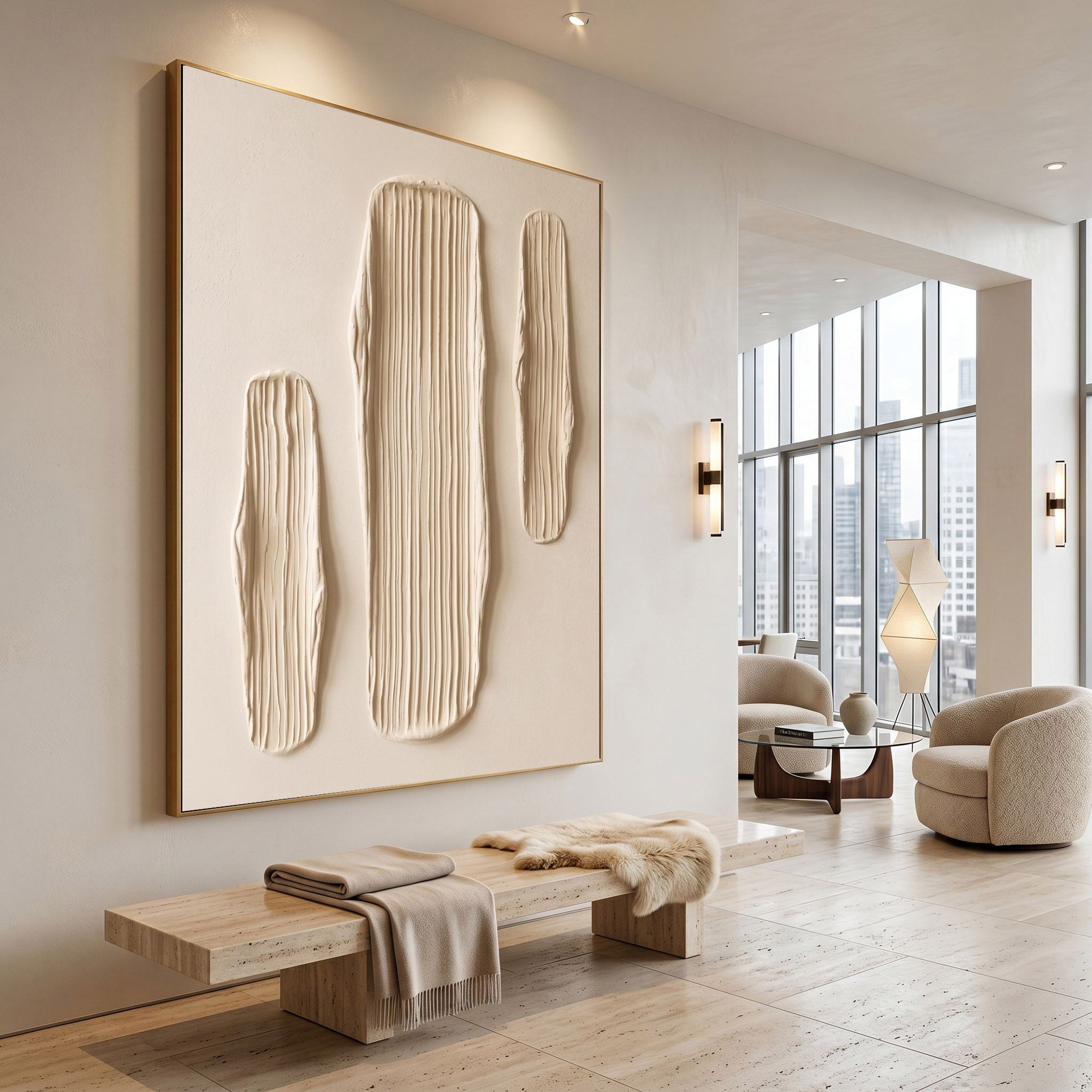 Large Abstract Wall Art Textured Oil Painting Modern Minimalist Neutral Home Decor