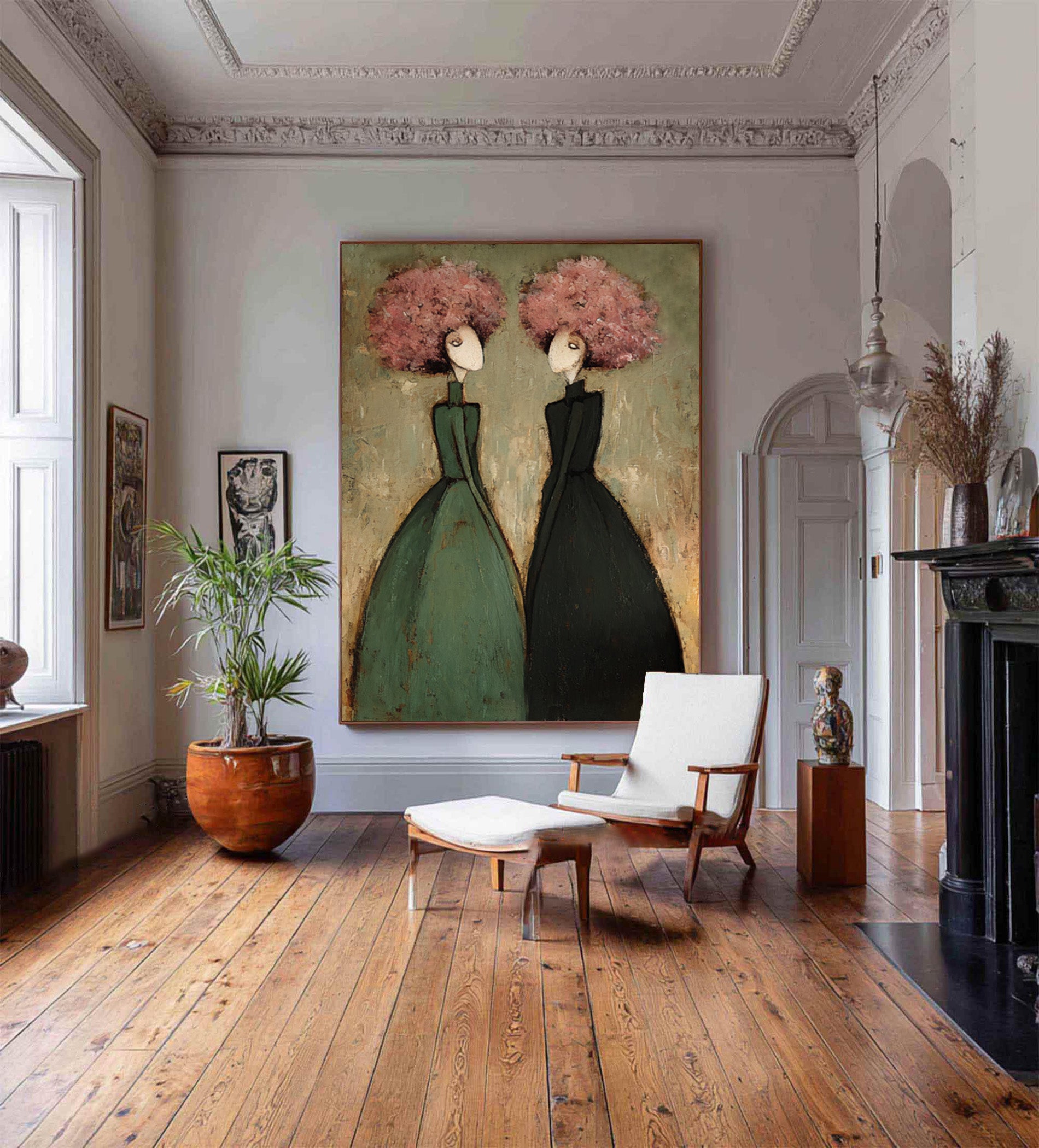 Modern Paired Figure Oil Painting - Contemporary Wall Art | KelorArt