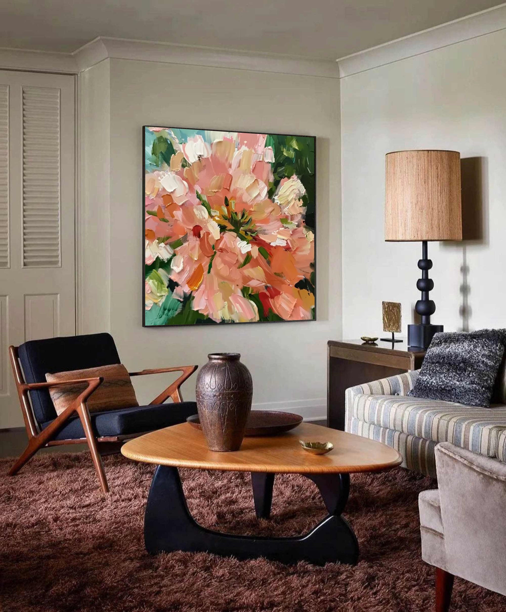 Vibrant Abstract Floral Painting for Modern Living Rooms #FB018