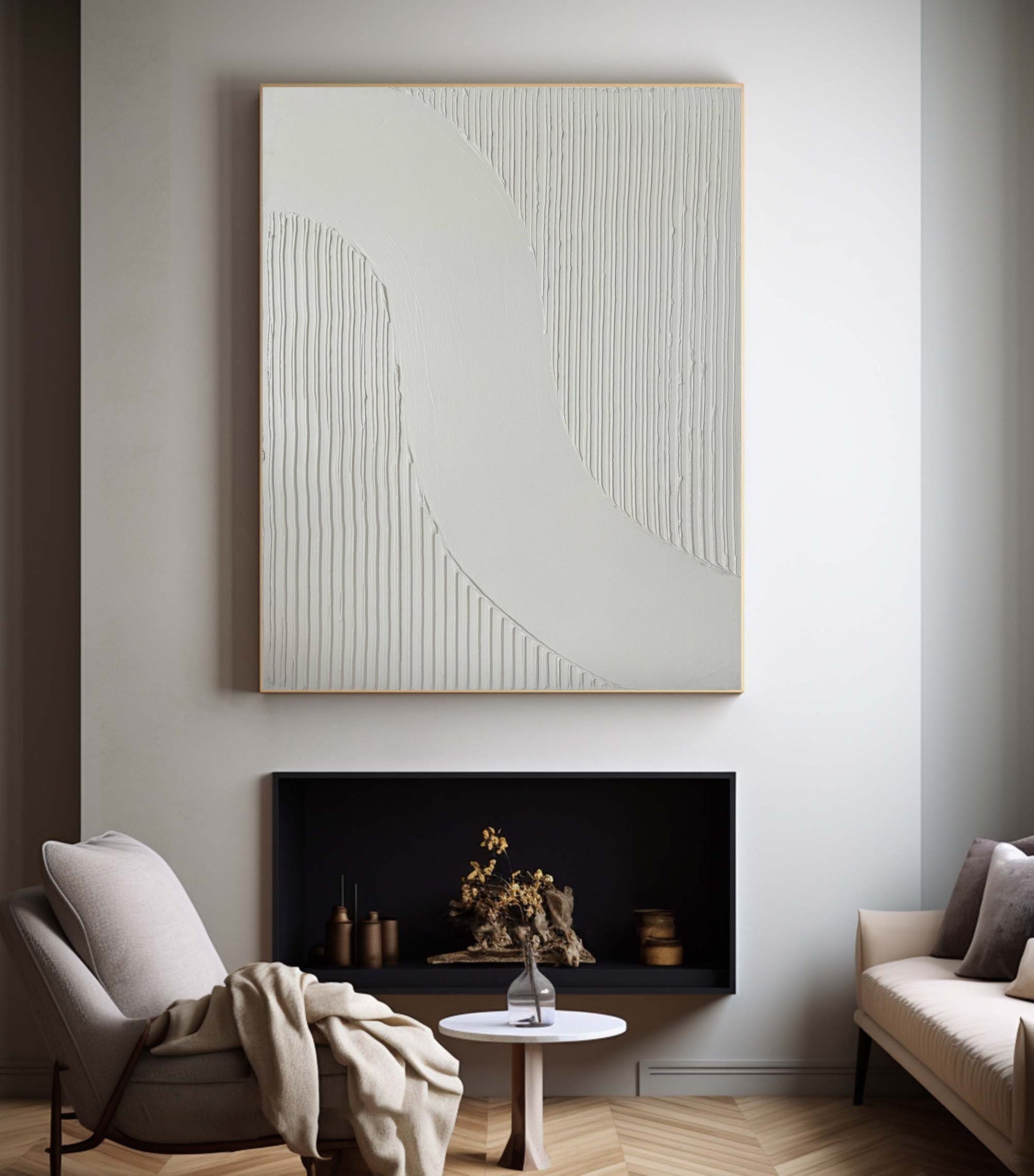 Minimalist Wave Textured White Abstract Painting #MM099