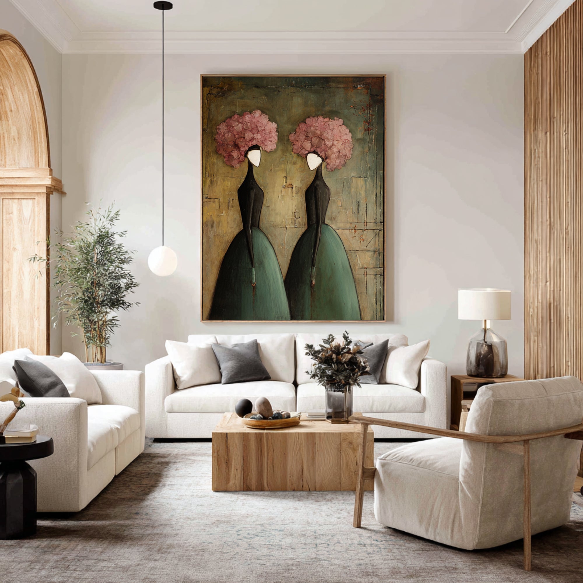Large Contemporary Portrait Wall Art Floral Dress Painting