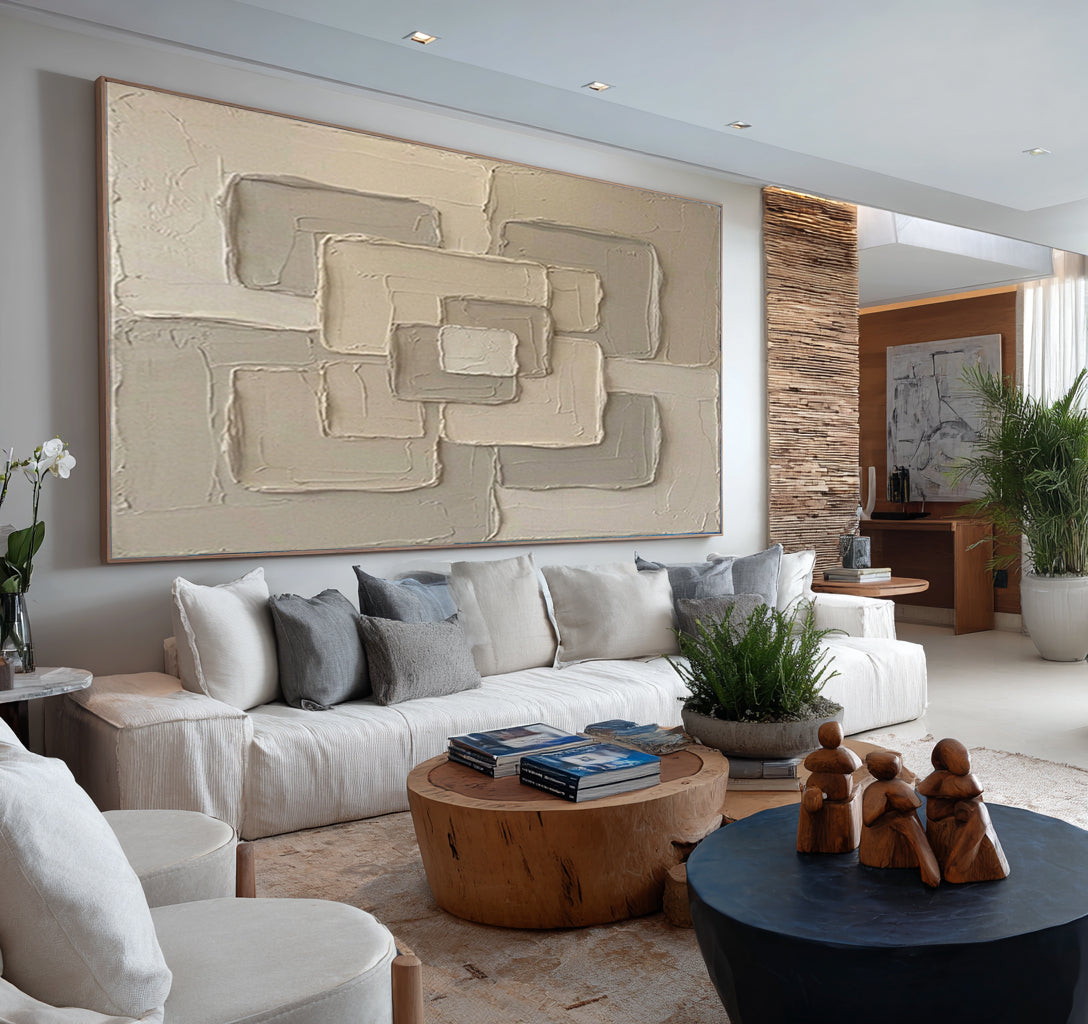 Large Neutral Abstract Texture Wall Art Hand Painted Modern Canvas