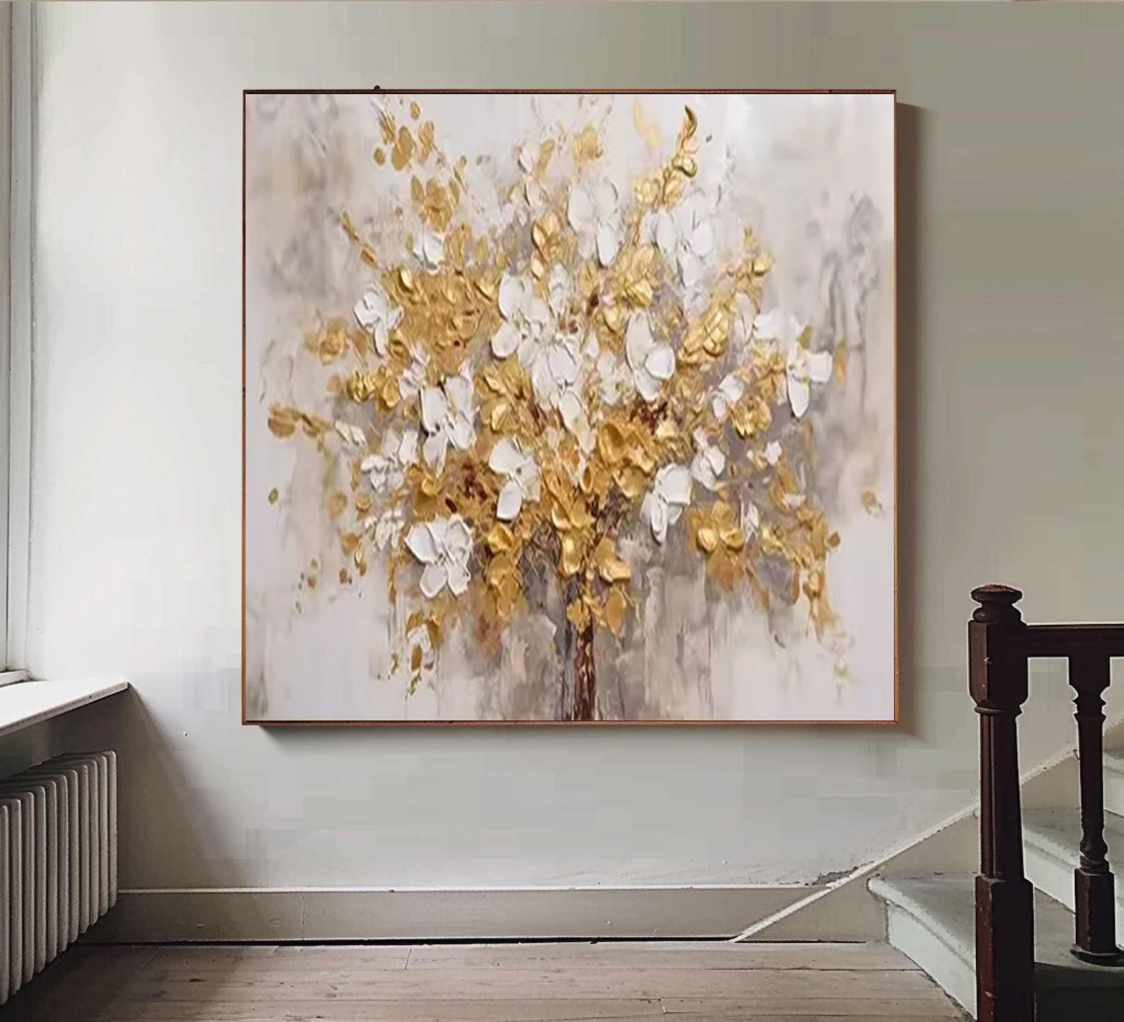 Luxurious White and Gold Flower Canvas Art For Home Decor #FB027