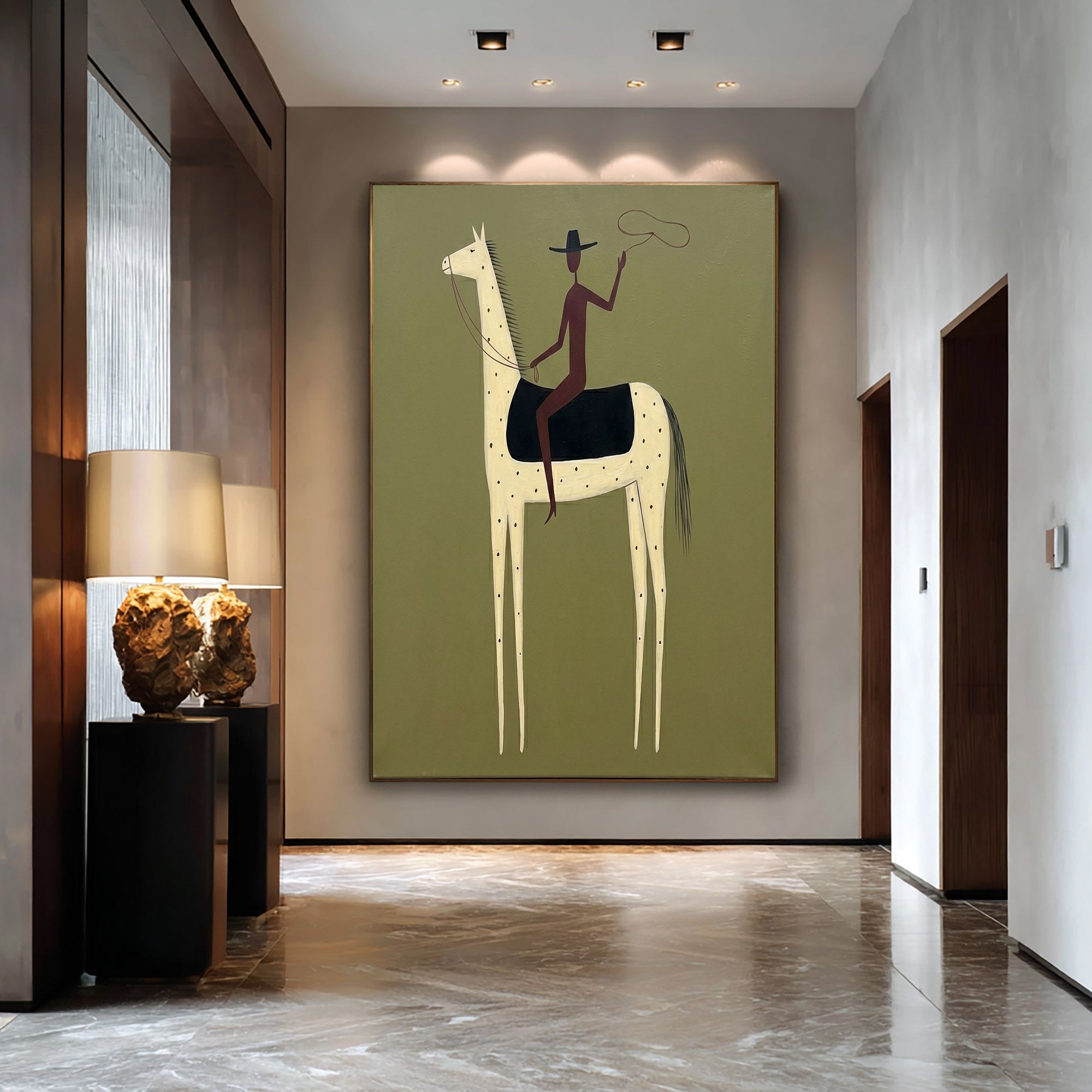 Large Lone Cowboy Wall Art Contemporary Horse Painting Western Artwork