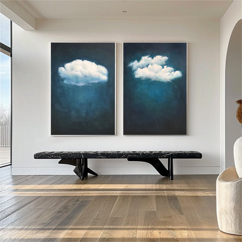 Contemporary Blue and White Cloud Art for Homes Set of 2 #SP009