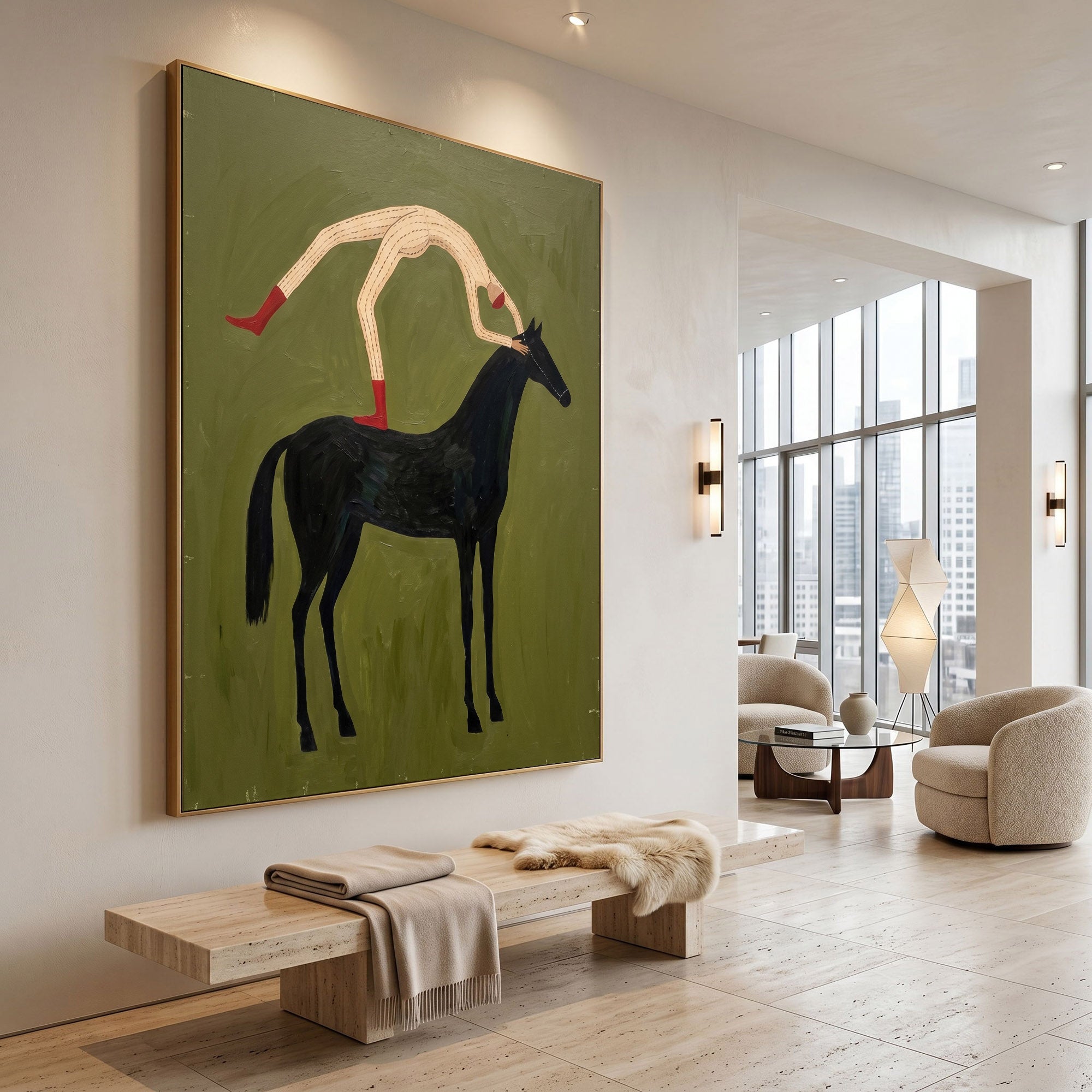 Large Cowboy Horse Wall Art Contemporary Western Oil Painting Hand Painted Artwork