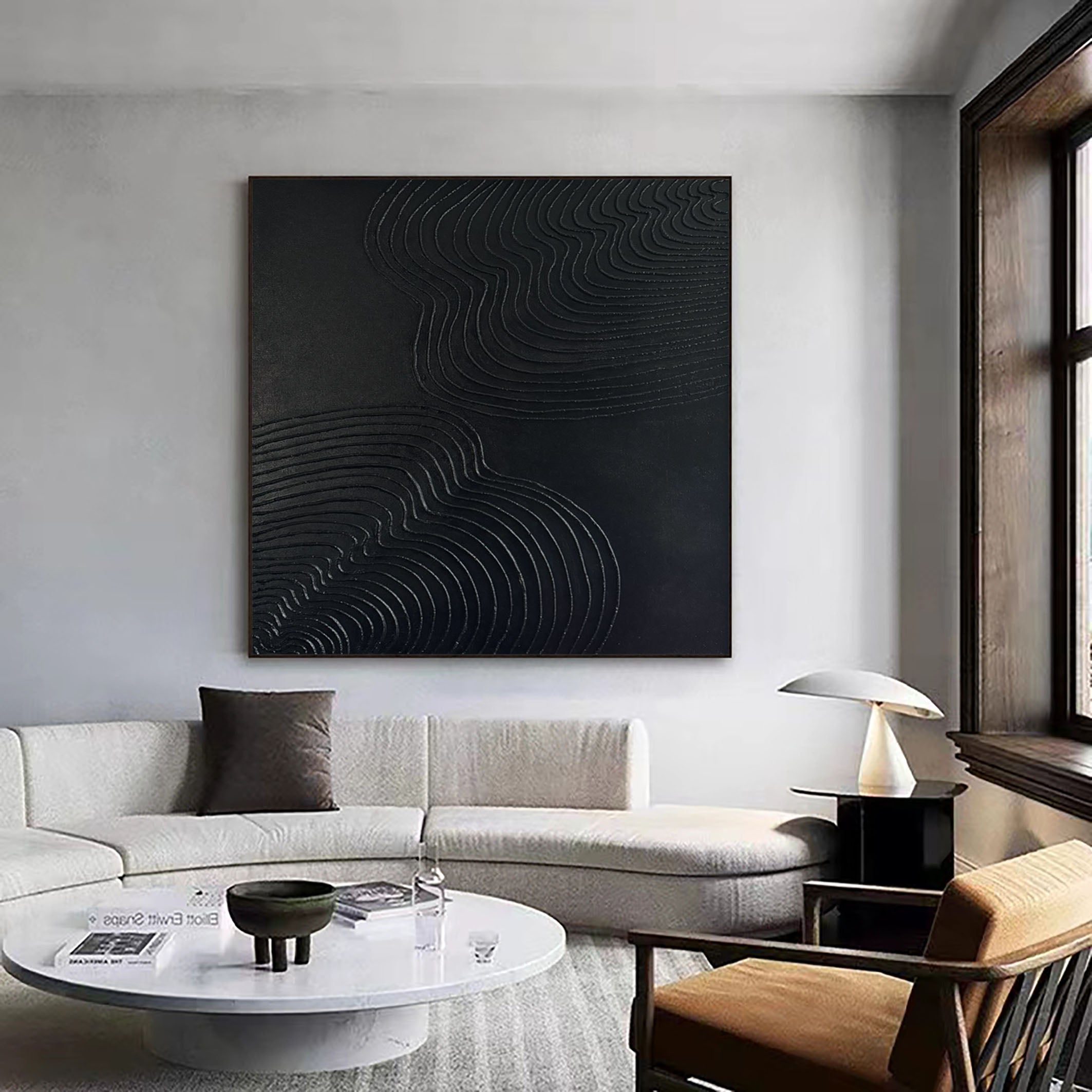 Mystic Waves Black Textured Minimalist Wall Art #MM084