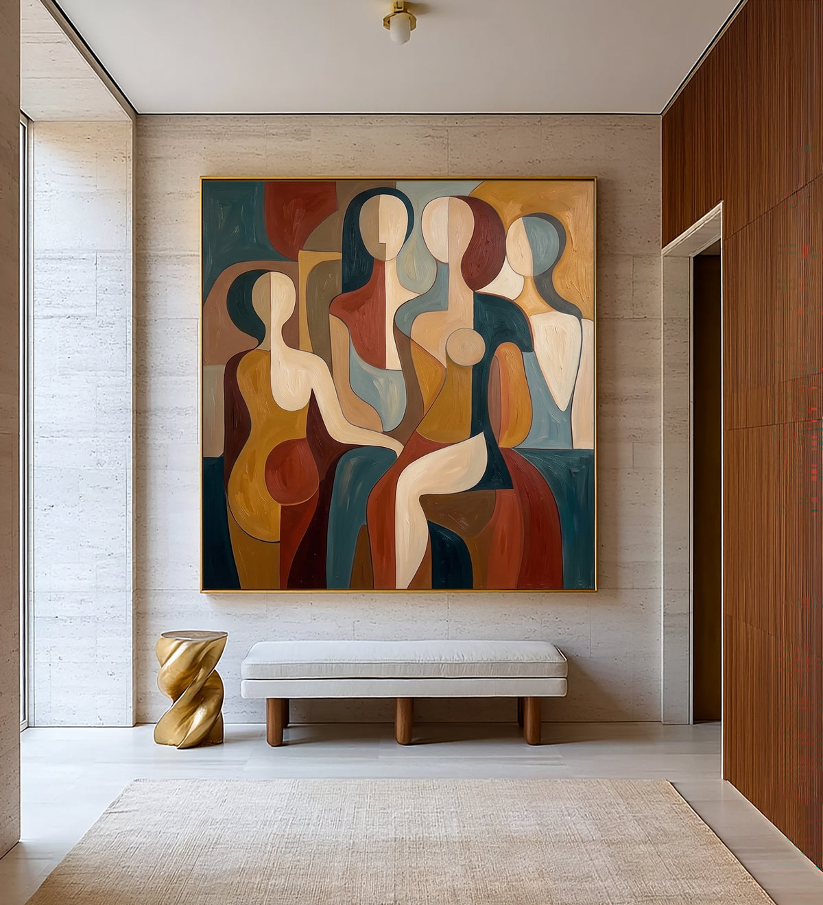 Large Geometric Abstract Female Figures Wall Art Modern Cubist Inspired Oil Painting Colorful Figurative Portrait Contemporary Living Room Decor