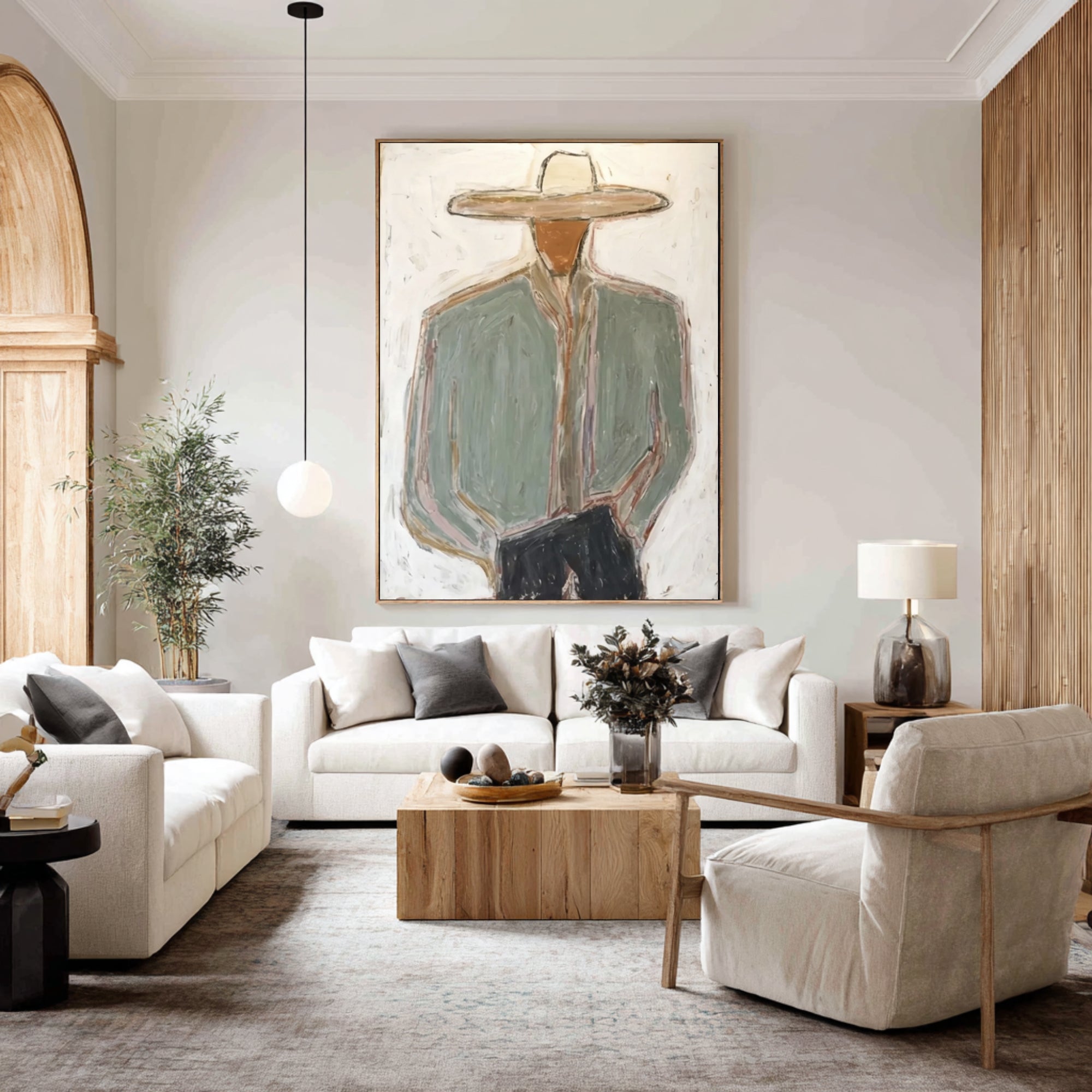 Large Minimalist Cowboy Canvas Art Contemporary Neutral Painting