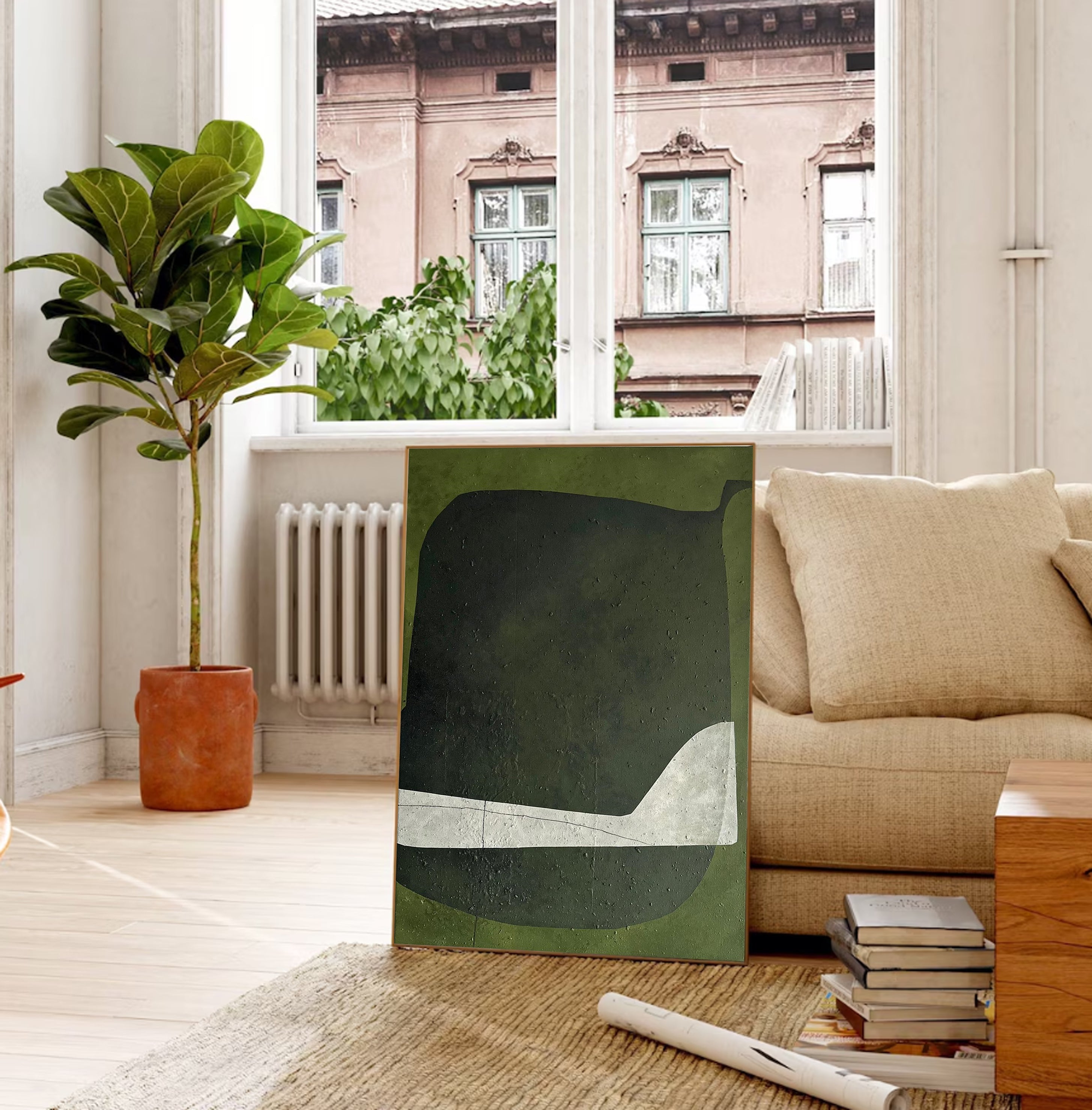 Green Abstract Canvas Art Modern Minimalist Home Decor #AB009