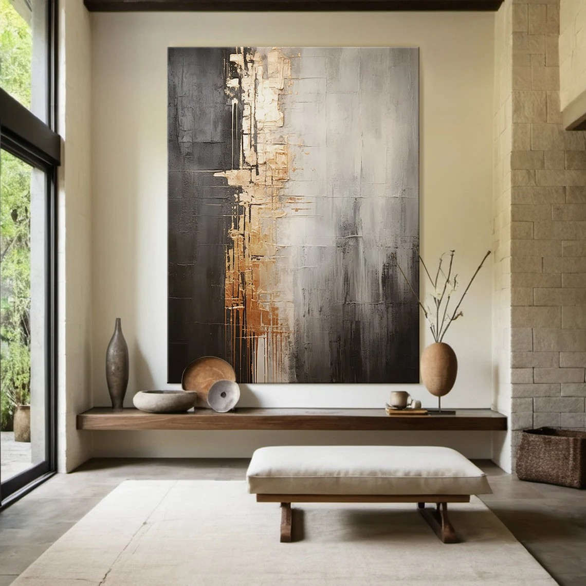 Industrial Abstract with Gold Accents Textured Modern Wall Art #MM232