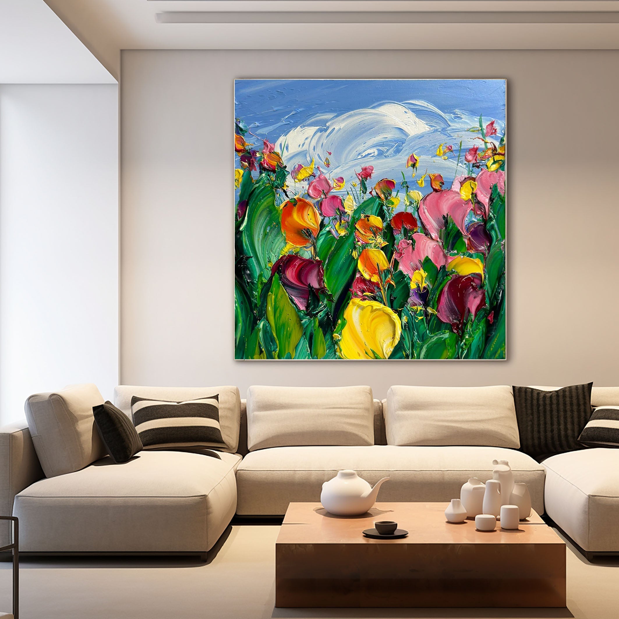 Colorful Flowers Painting Lively Artwork for Elegant Interiors #FB006