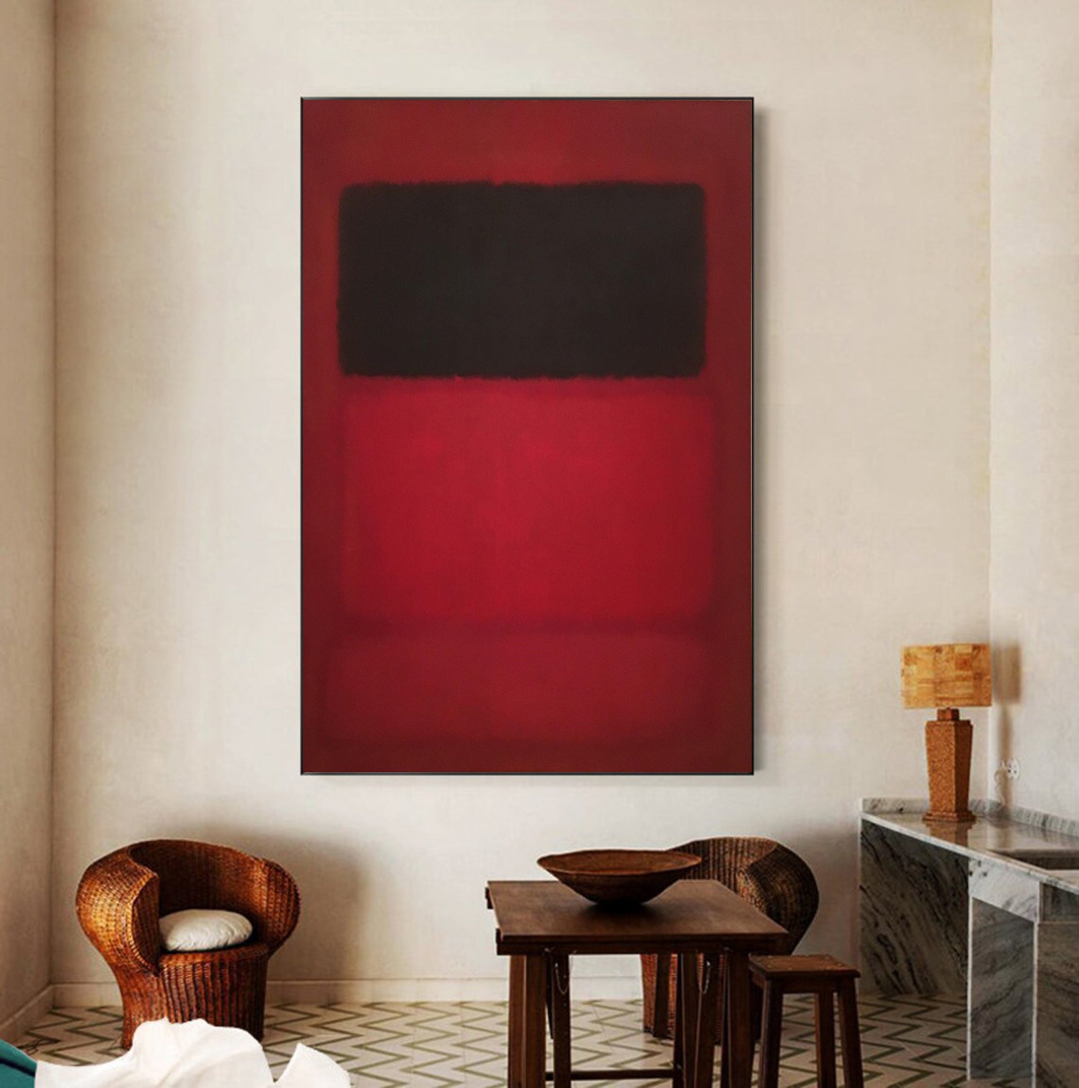 Bold Red Abstract Geometric Art Modern Home Wall Decor #MM032