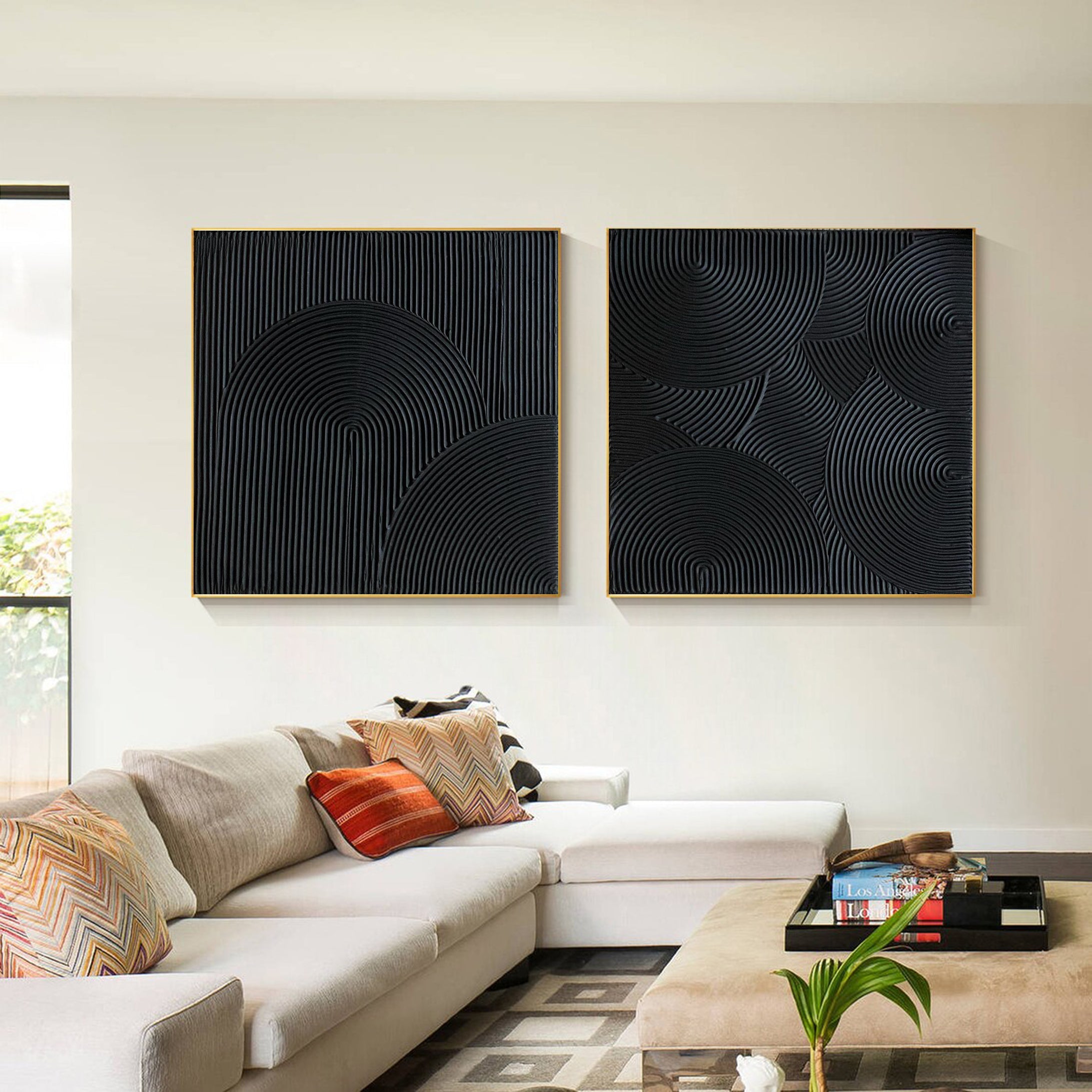 Black Geometric Line Art Canvas Modern Abstract Wall Decor #MMS015