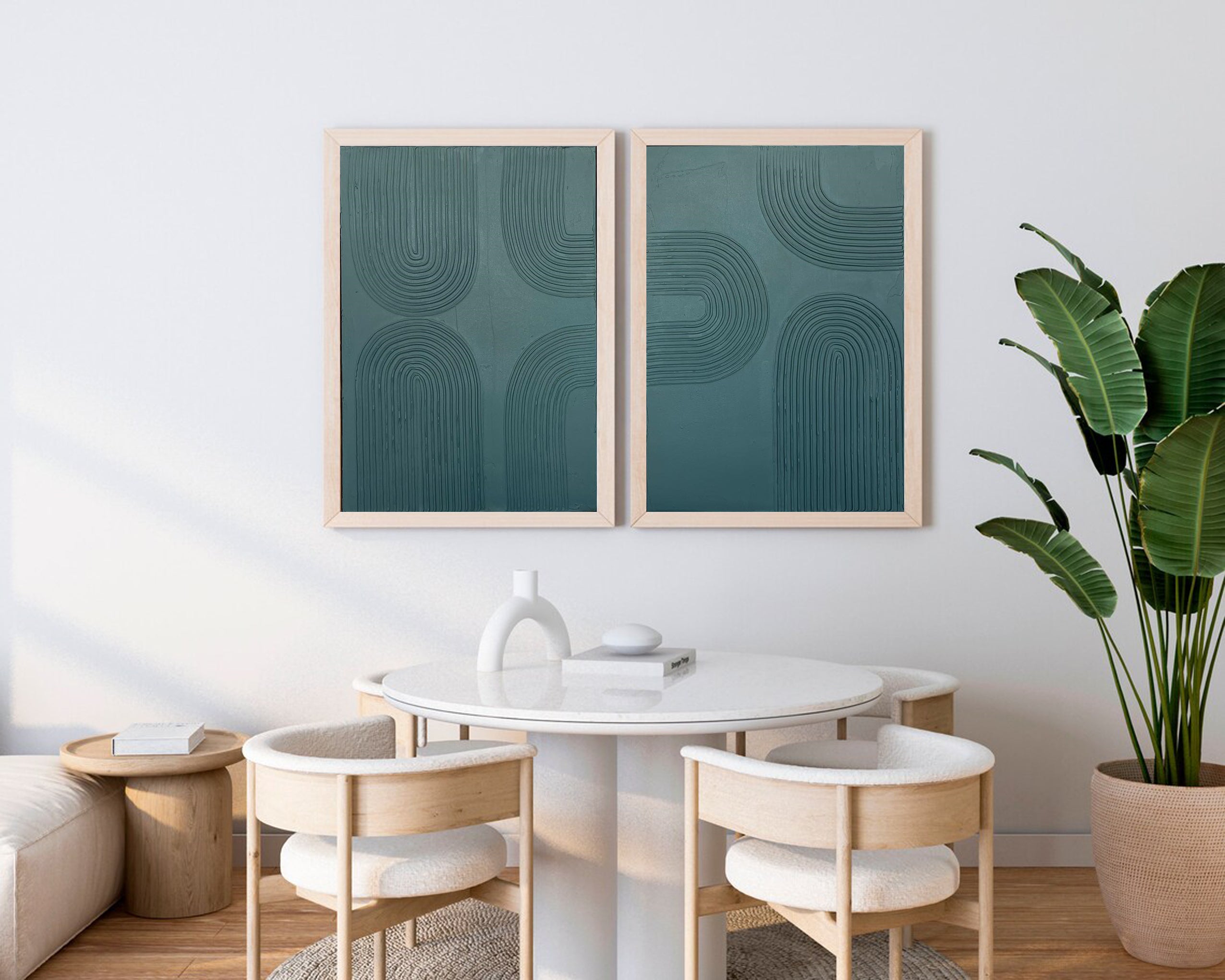 Modern Linear Green Abstract Canvas Art Wall Decor for Elegant Rooms Set  #MMS007