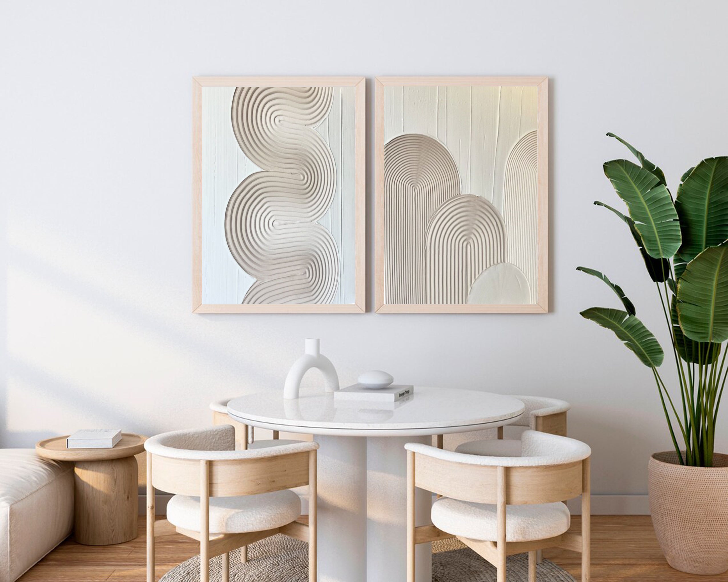 Minimalist Textured Wall Art Neutral Tones Geometric Canvas Set #MMS024