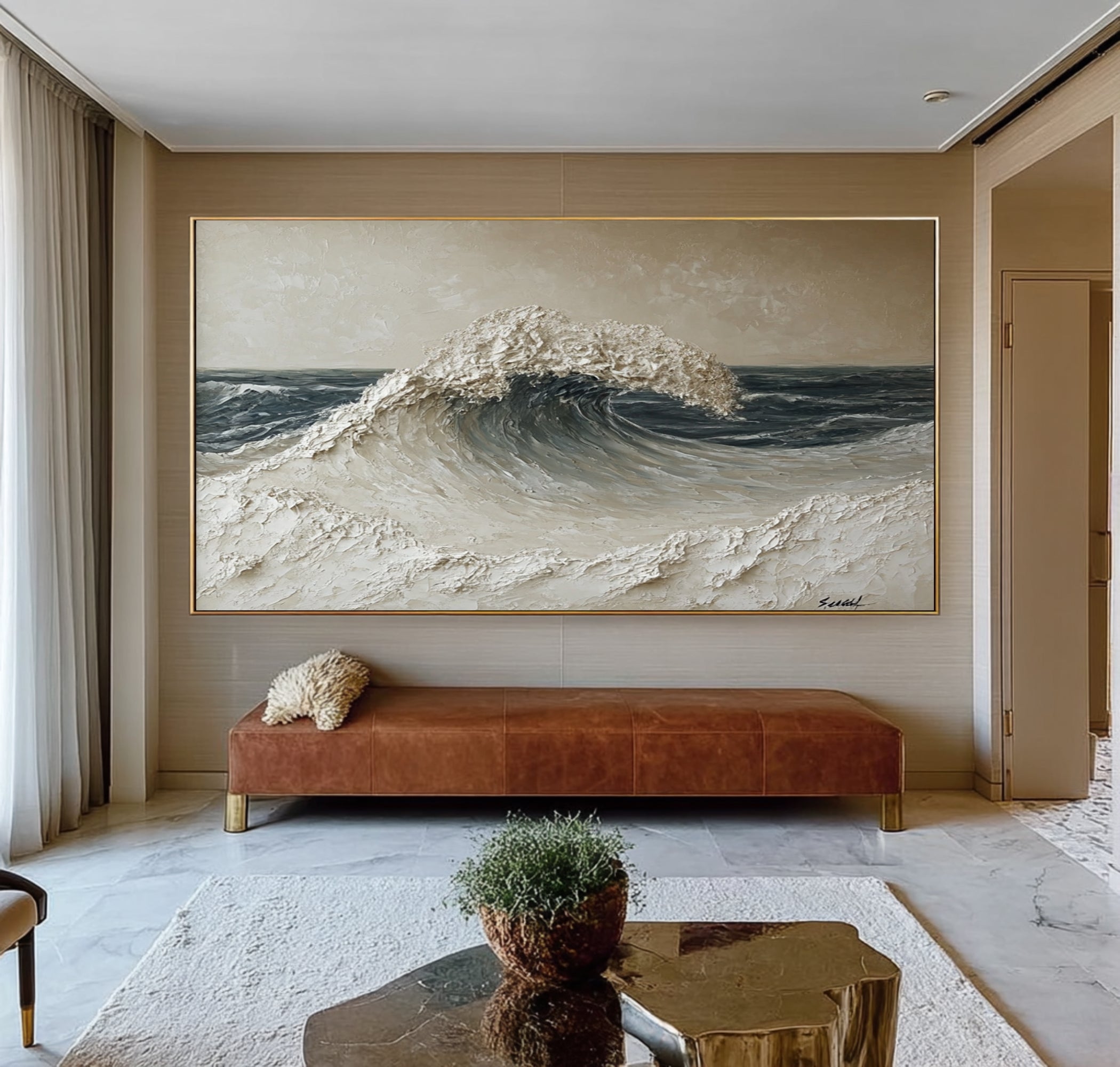 Large Nature Inspired Ocean Wall Art Textured Seascape Painting Organic Modern Coastal Home Decor