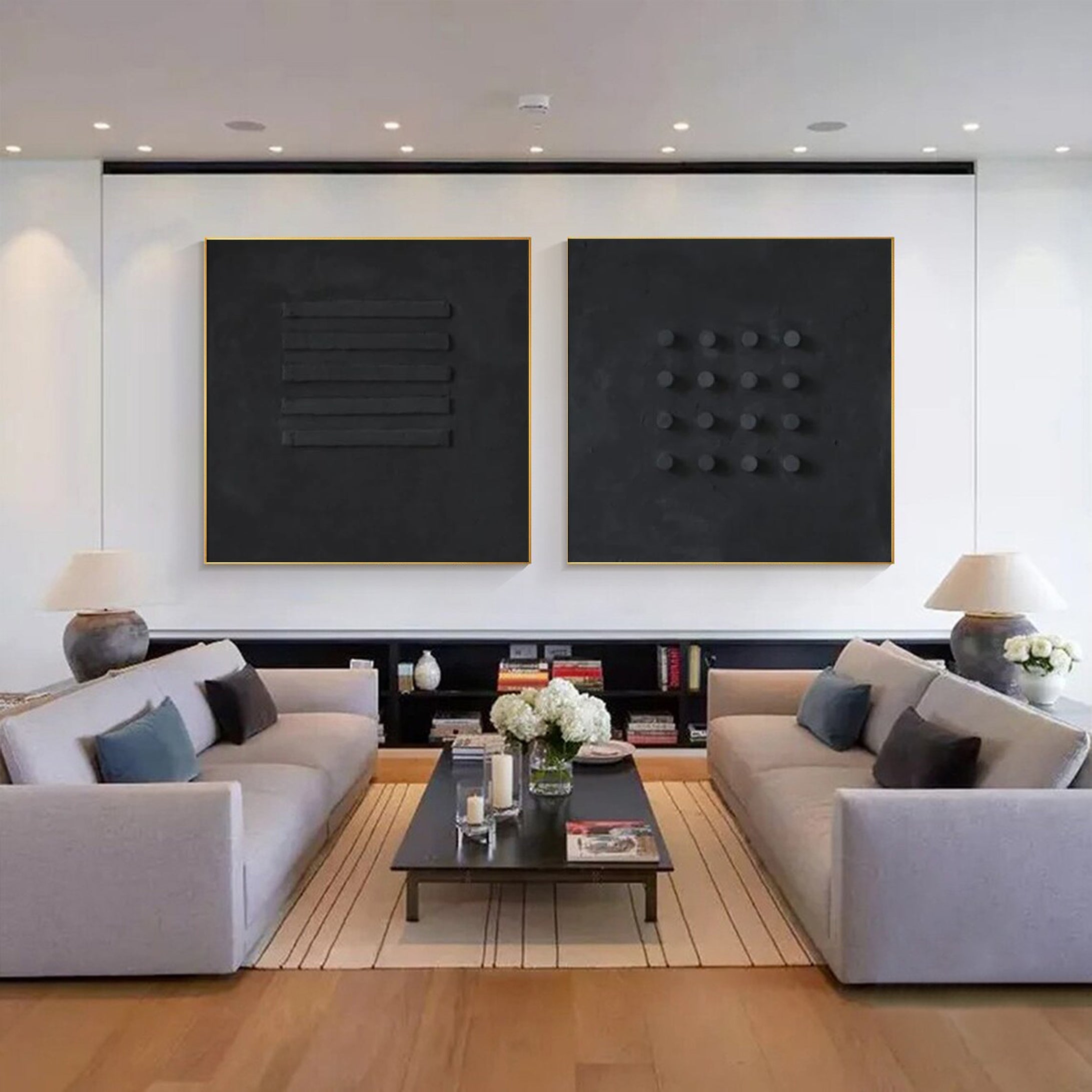 Modern Black 3D Wall Art Geometric Canvas Set for House #MMS008