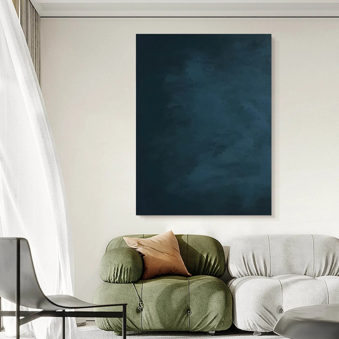 Tranquil Deep Blue Canvas Art Modern Abstract Wall Decor #AB075