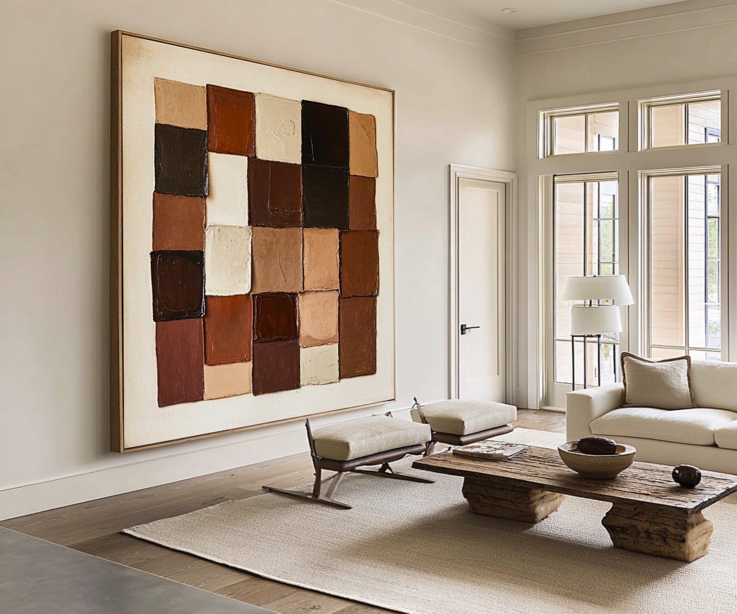 Textured Large Neutral Square Grid Art| KelorArt #CZ 011