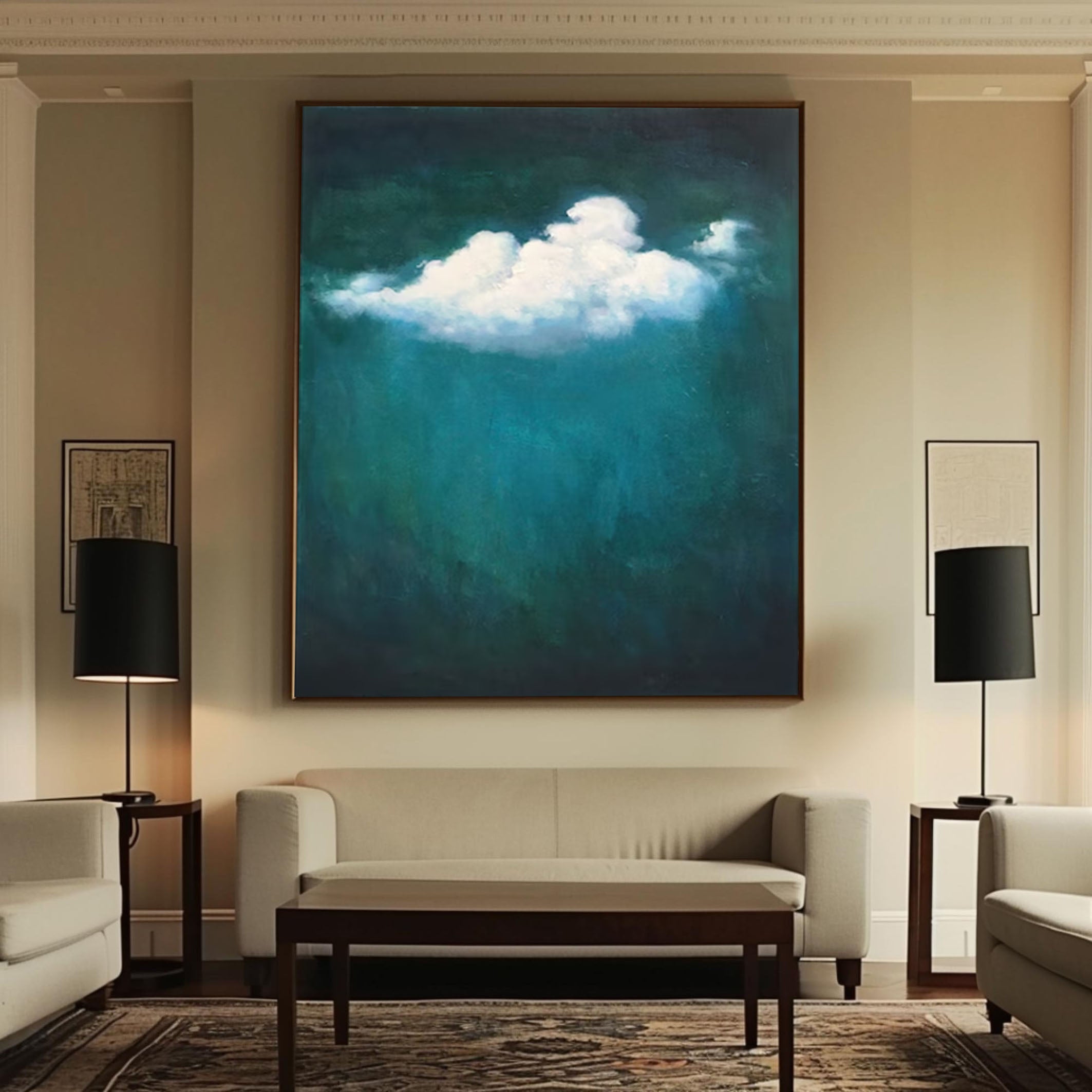 Modern Nature-Inspired Green and Cloud Canvas Art #SP005