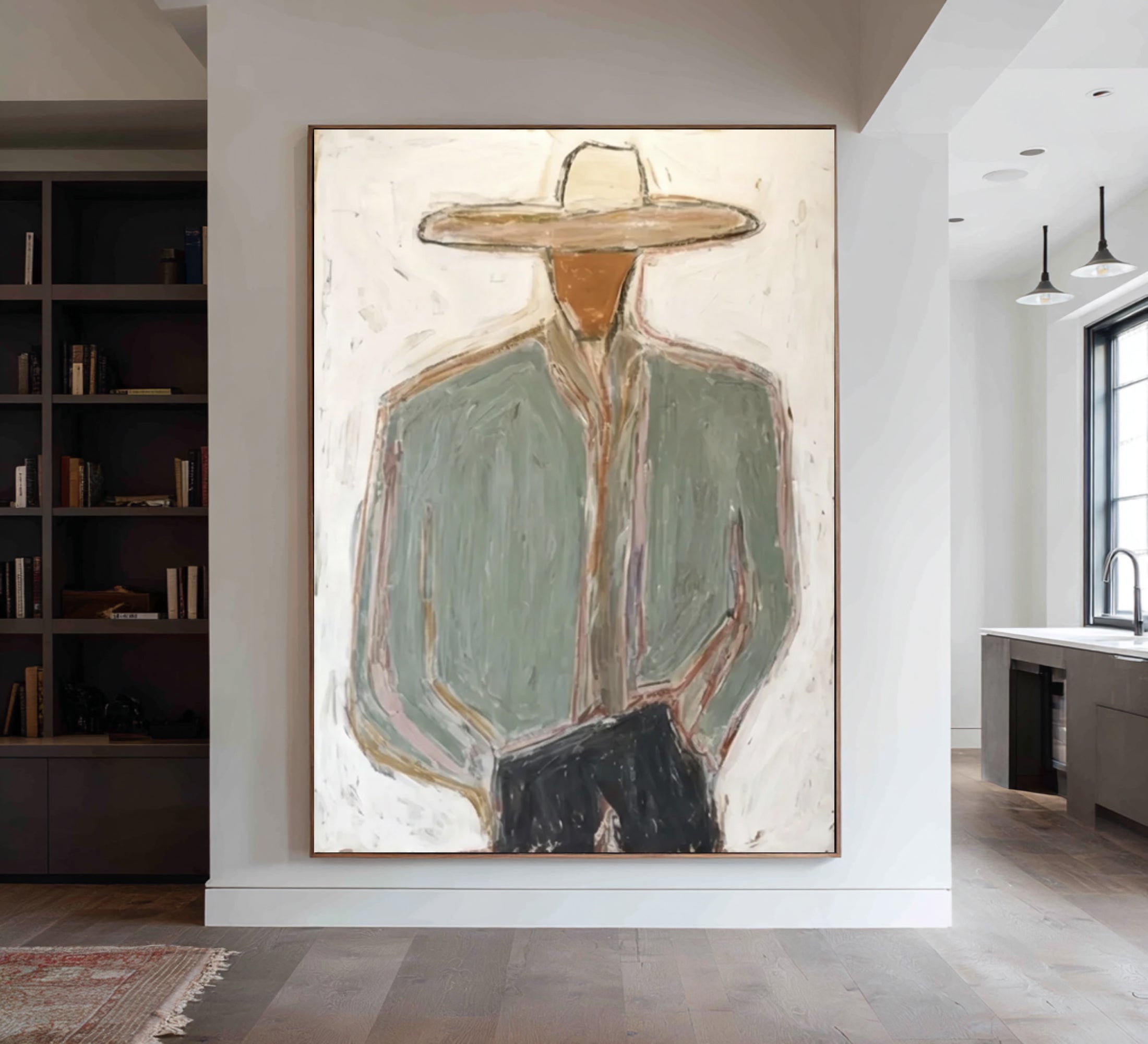 Large Minimalist Cowboy Canvas Art Contemporary Neutral Painting