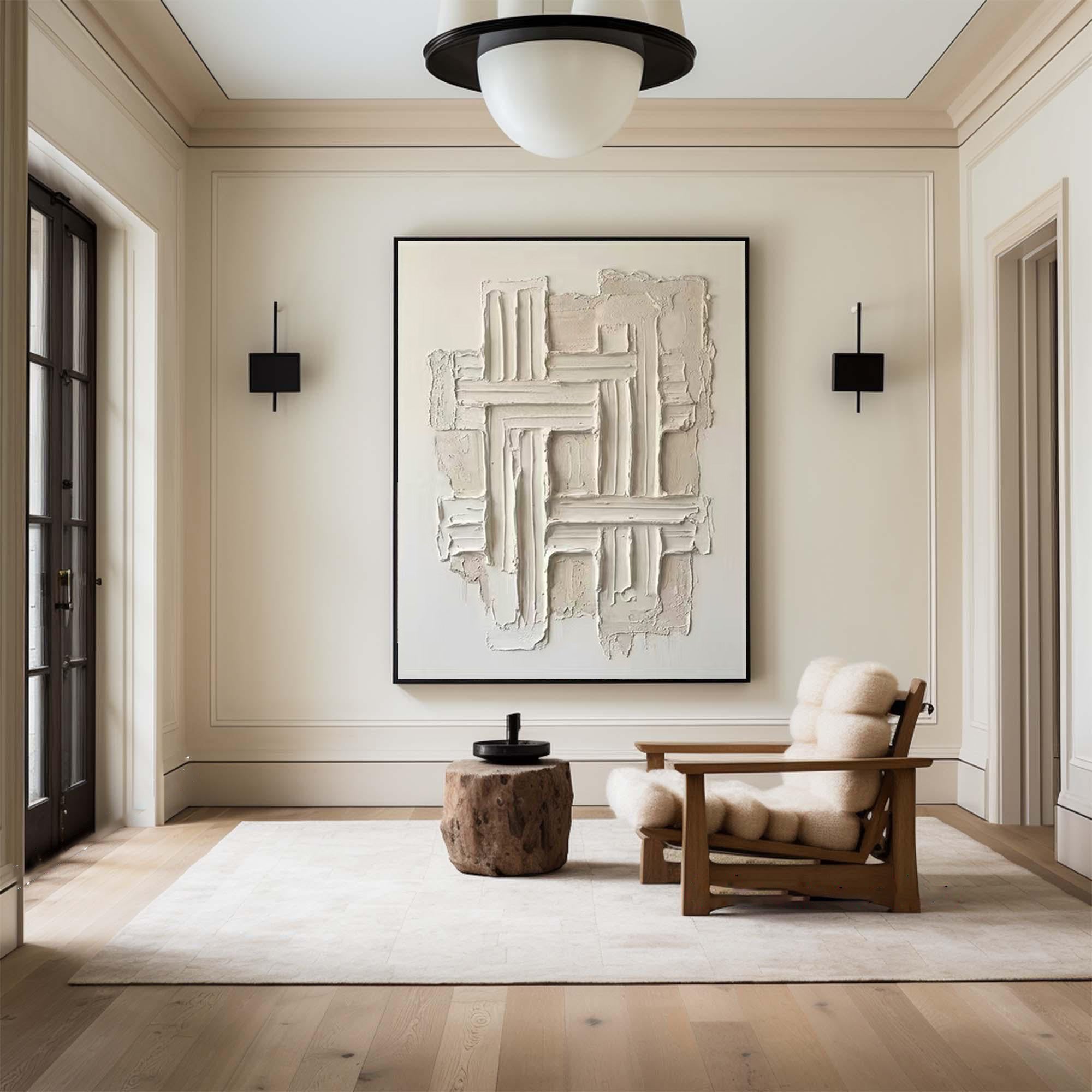 Large Architectural Oil Wall Painting – Minimalist Neutral Abstract Texture Art