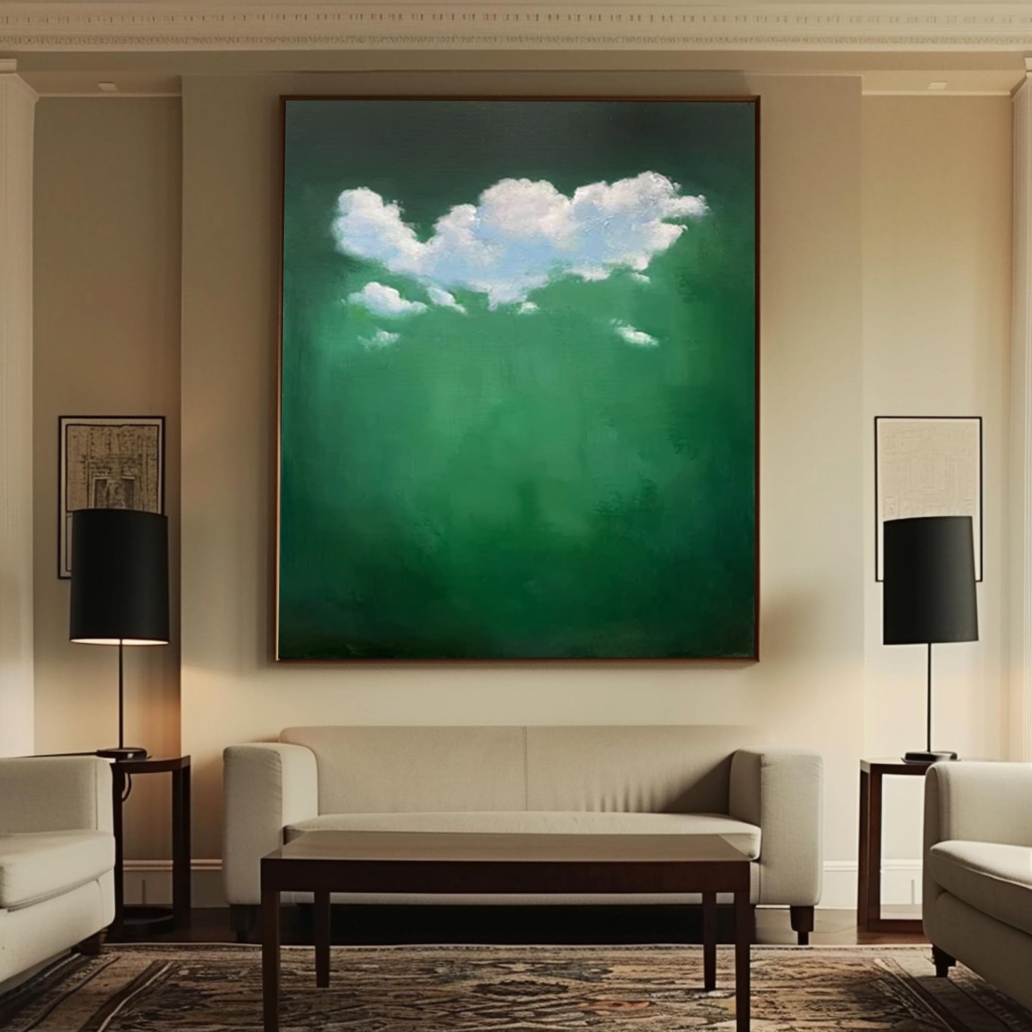 Abstract Cloudscape Wall Art in Green and White #SP004