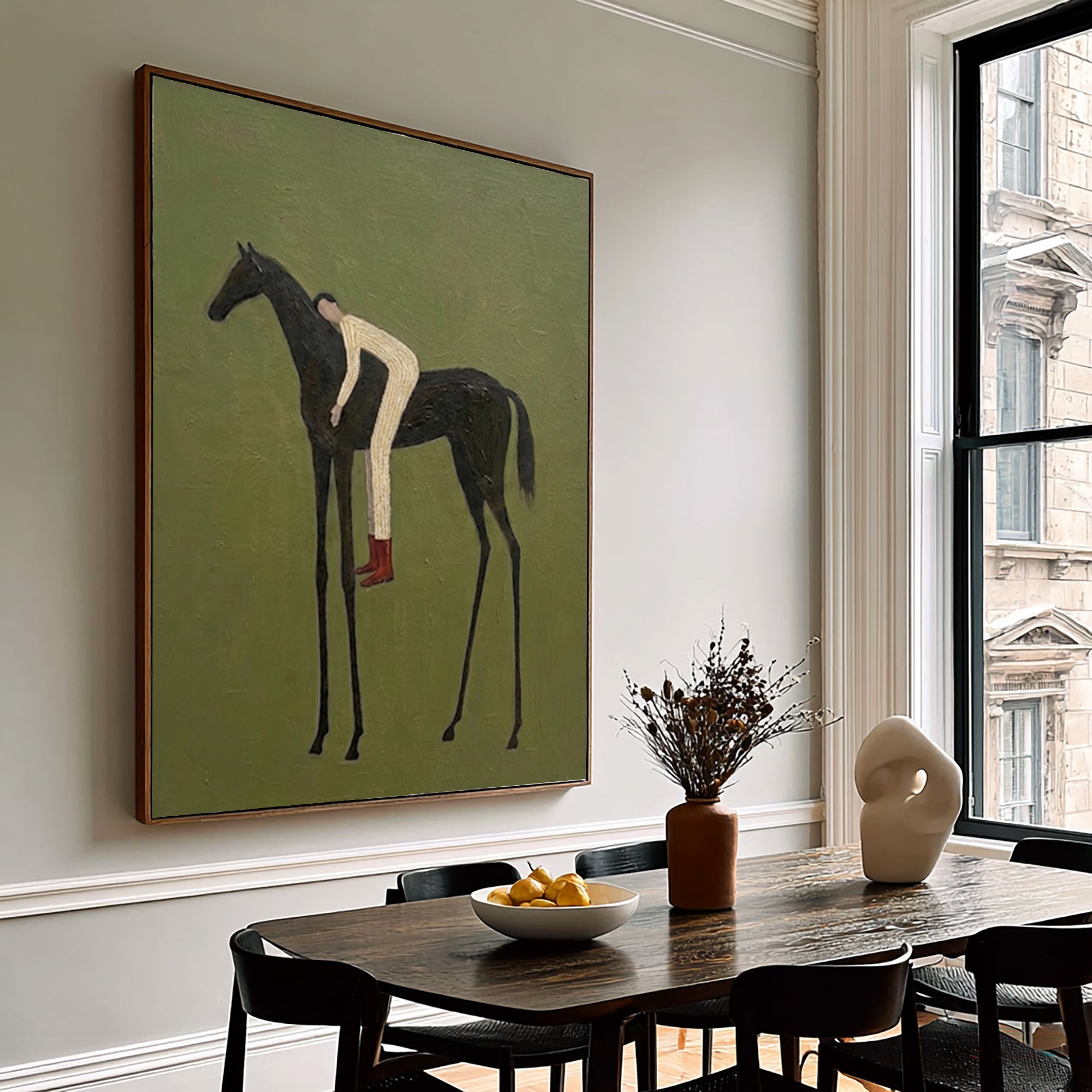 Large Contemporary Figurative Horse Rider Wall Art Equestrian Oil Painting Minimalist Cowboy Cowgirl Inspired Artwork Modern Home Decor