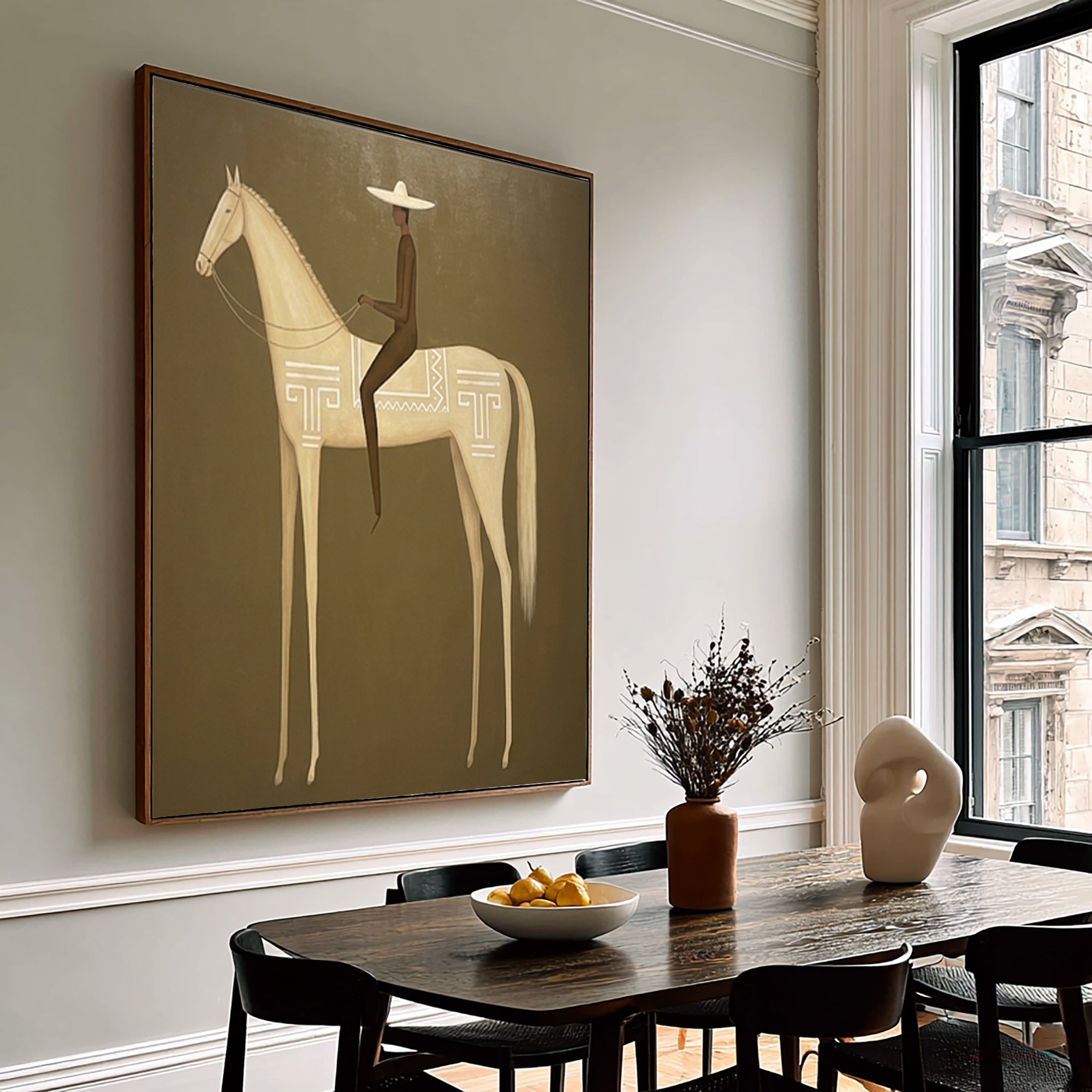 Large Minimalist Americana Horse Rider Wall Art Equestrian Oil Painting Cowboy Cowgirl Inspired Western Artwork Modern Interior Decor