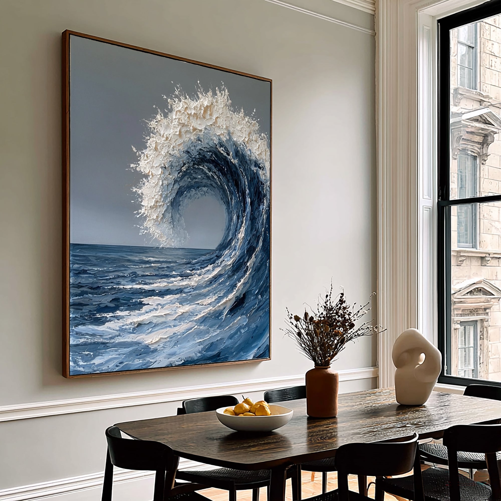 Large Hand Painted Ocean Wave Wall Art Textured Oil Painting Coastal Seascape Cowboy Cowgirl Inspired Vintage Americana Artwork Interior Decor
