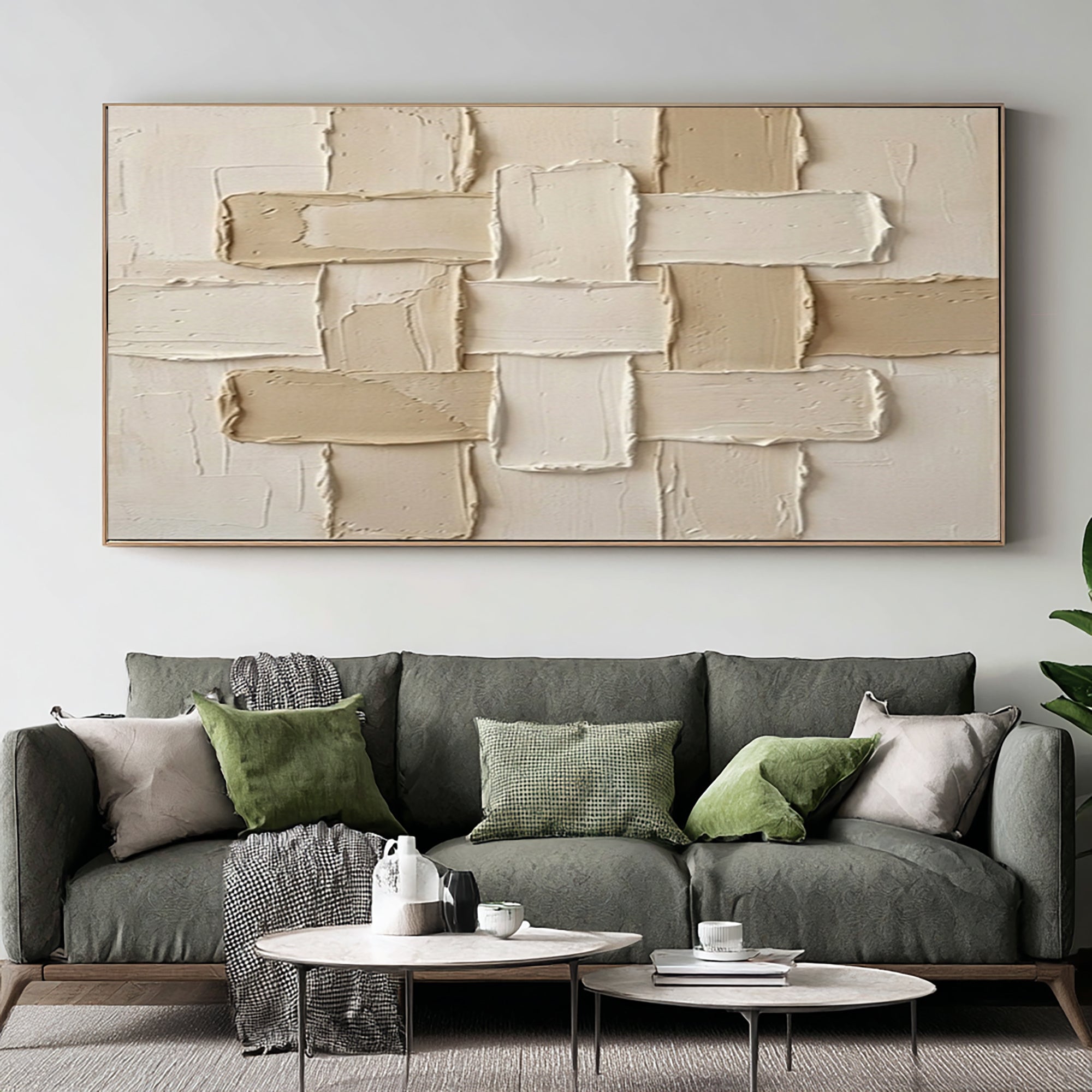 Large Beige Textured Abstract Wall Art Contemporary Neutral Decor