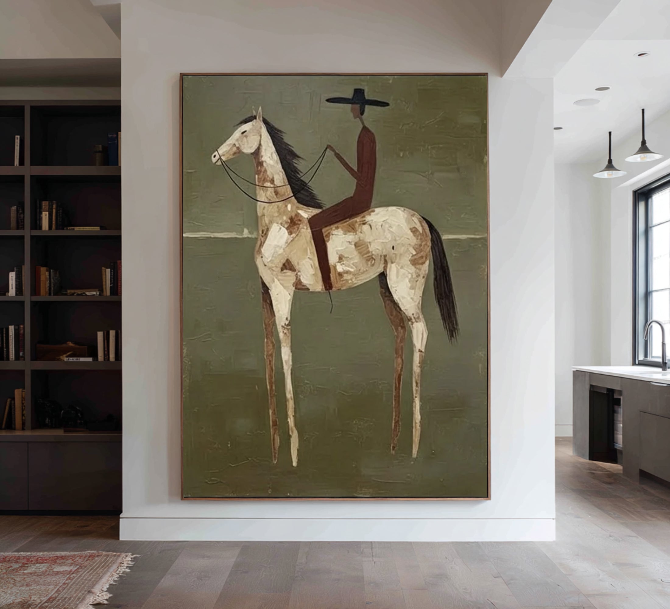 Large Modern Horse Rider Painting Contemporary Equestrian Wall Art