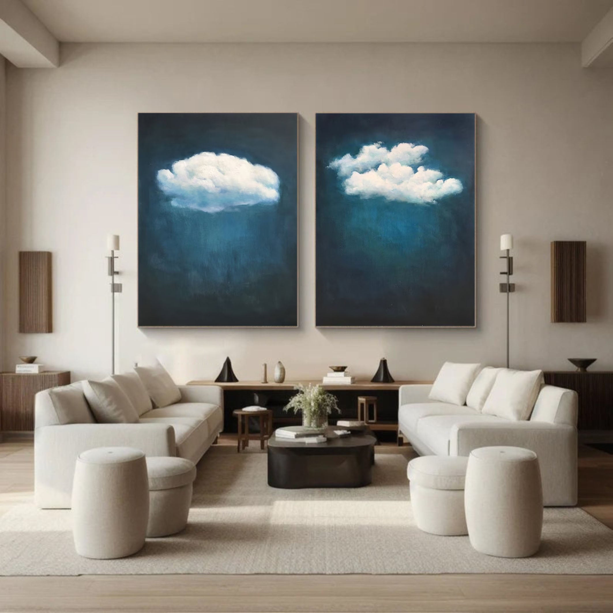 Contemporary Blue and White Cloud Art for Homes Set of 2 #SP009