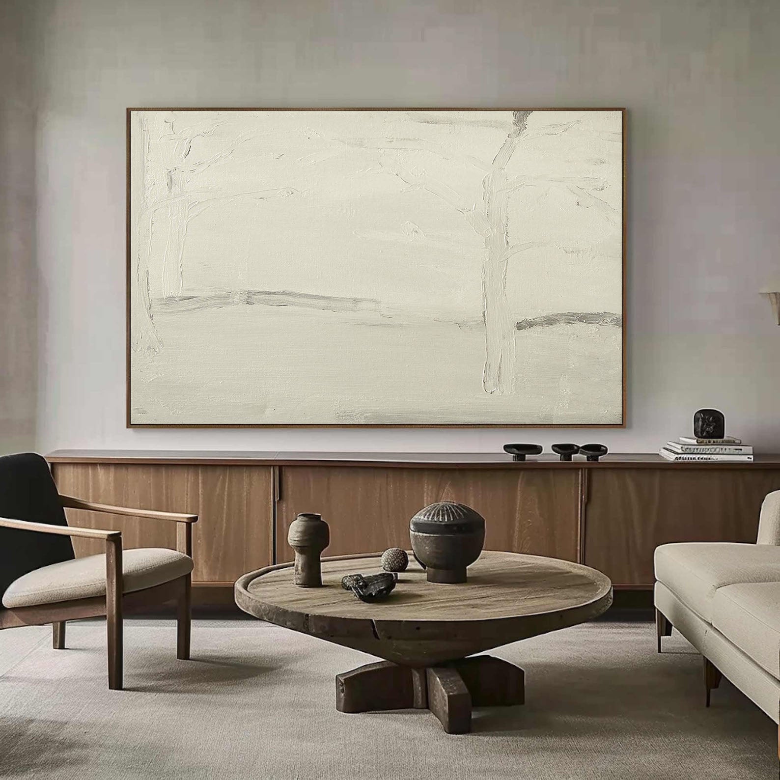 Neutral Minimalist with Gray Lines, Horizontal Textured Canvas #MM369