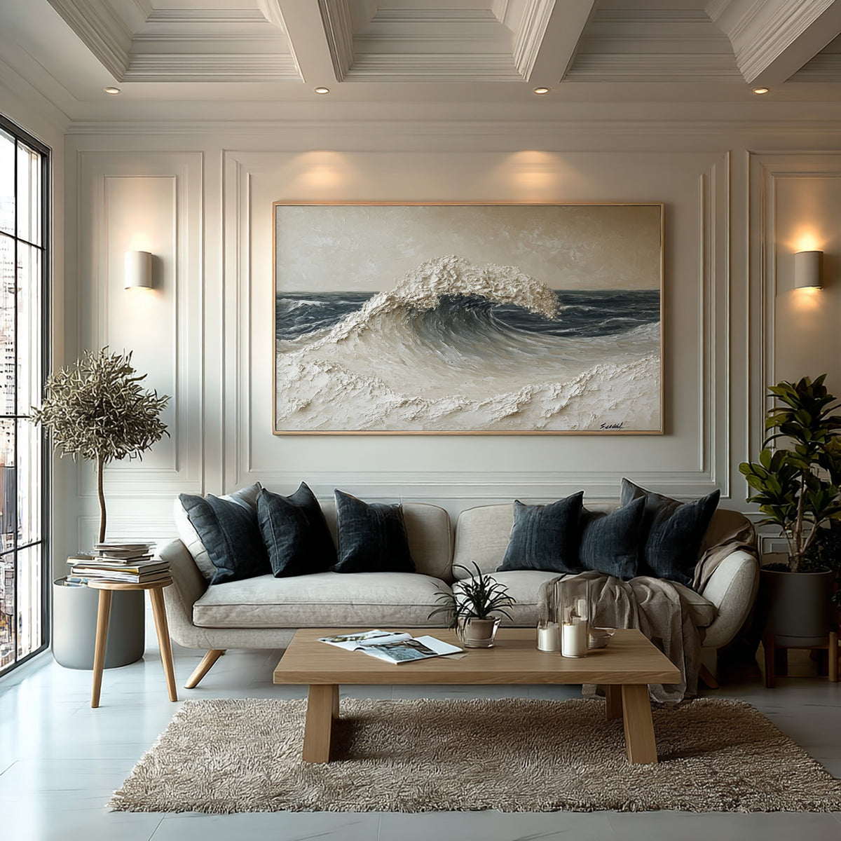 Large Nature Inspired Ocean Wall Art Textured Seascape Painting Organic Modern Coastal Home Decor