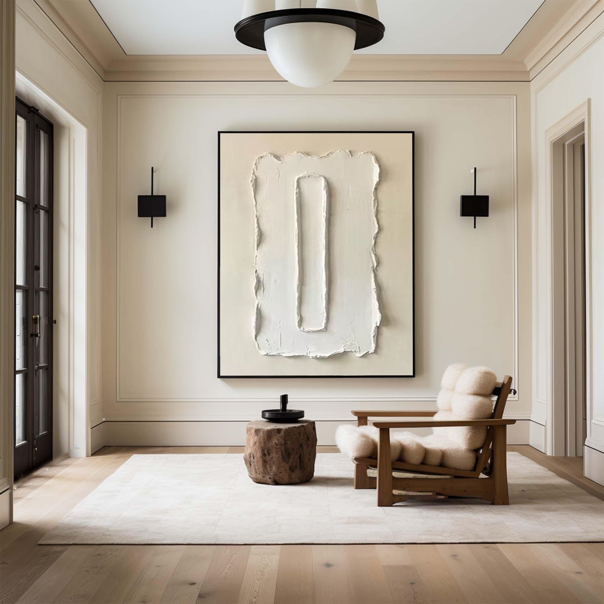 Large Abstract Oil Painting with Sculptural Vertical Texture Design