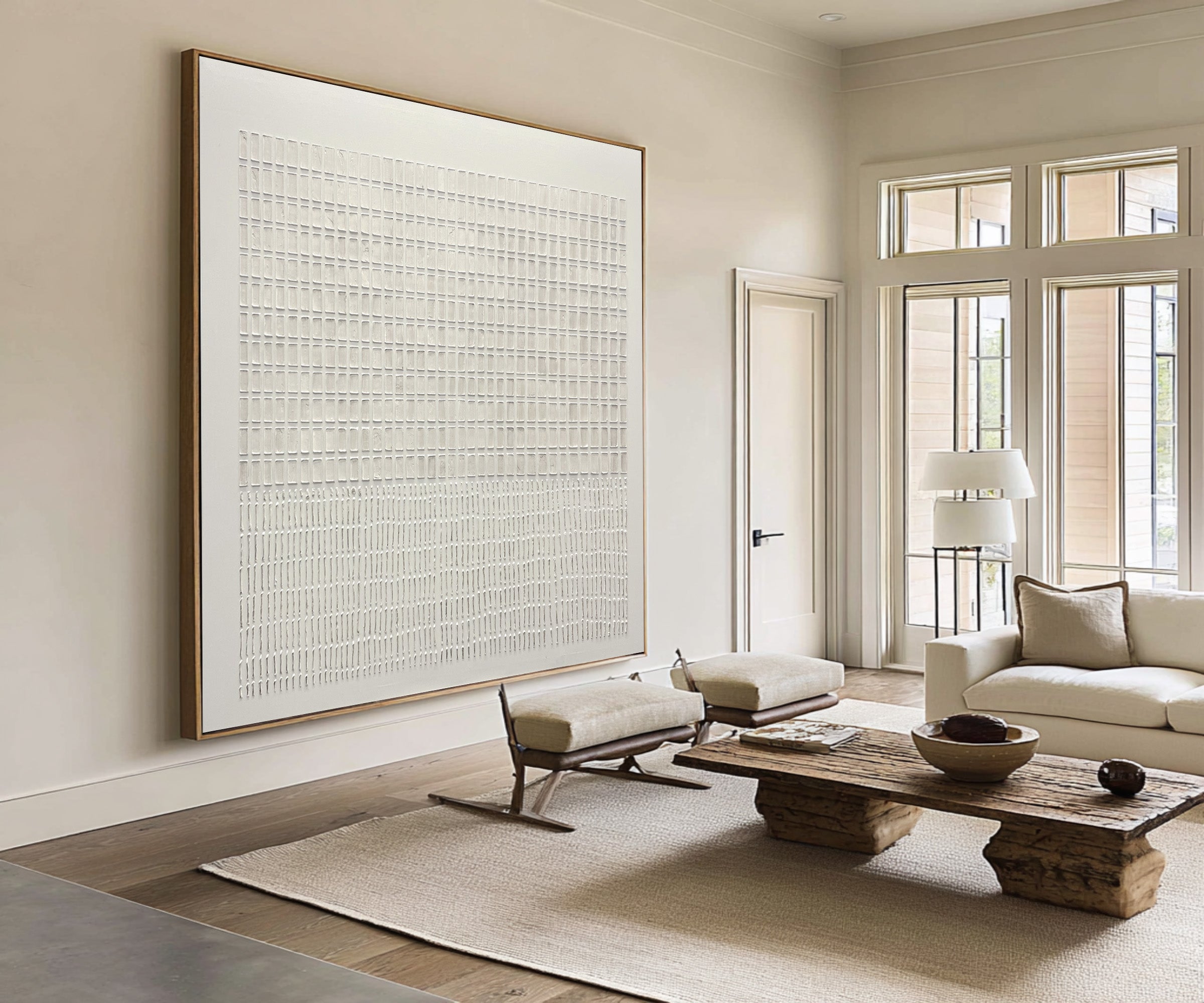 Large Textured White Relief Wall Canvas | KelorArt #CZ 009