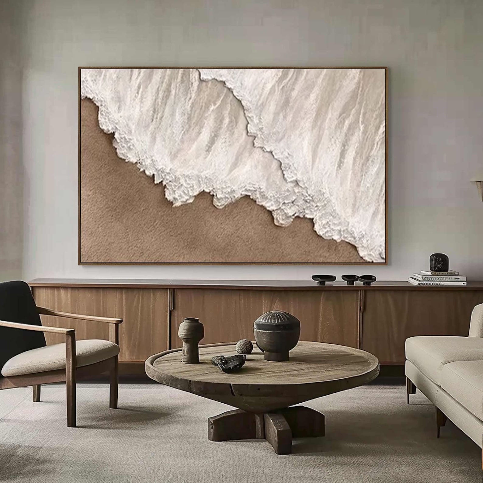 Dynamic Coastal Art with White and Sandy Tones #OP060