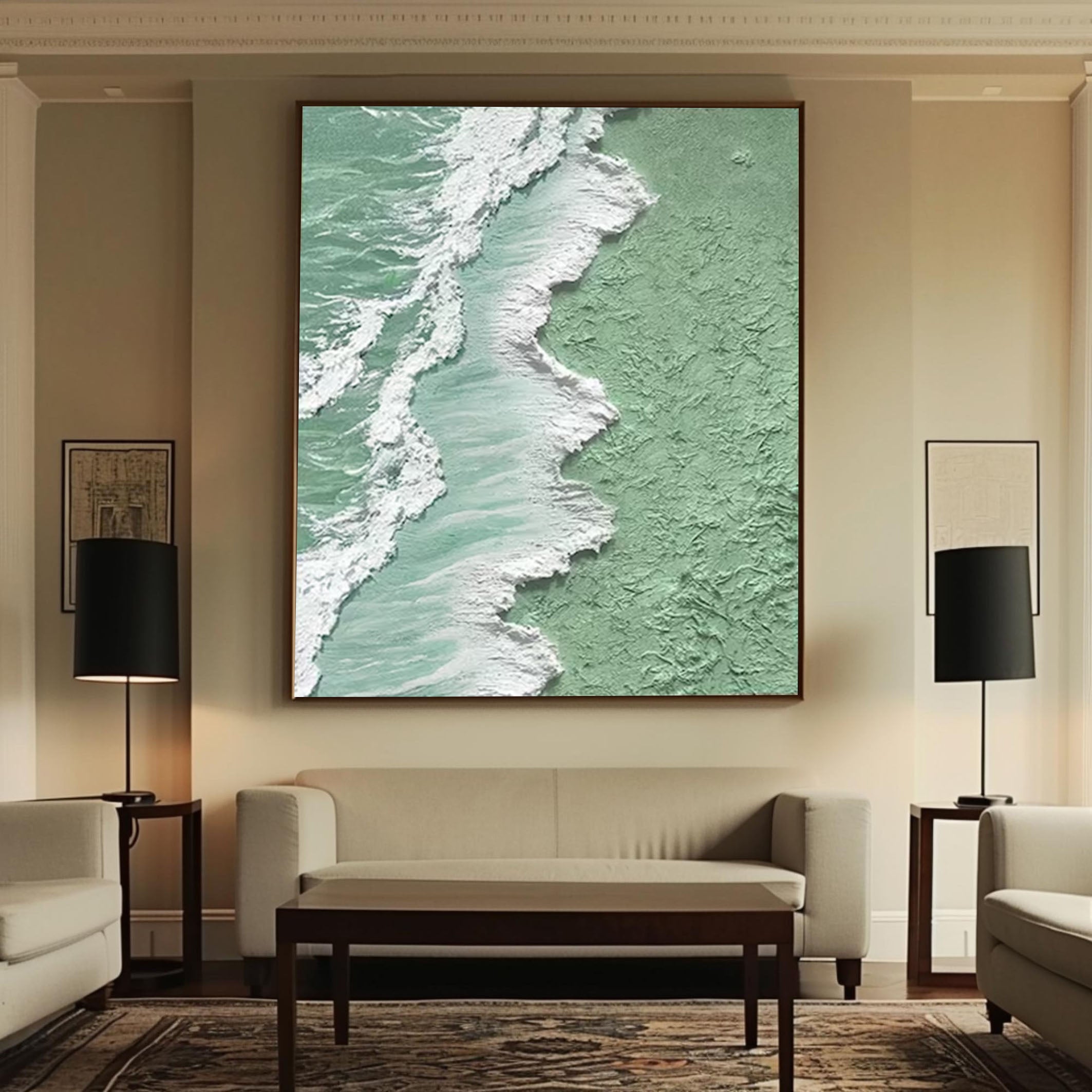 Textured Coastal Canvas Art in Seafoam Green #OP022