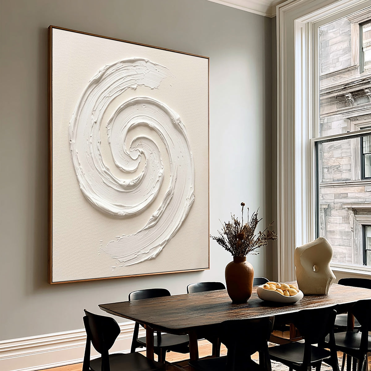A Moment Before Everything Turns Textured Handmade Abstract Painting White Sculptural Spiral Wall Artwork