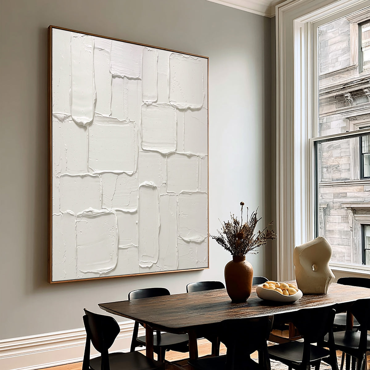 Modern White Relief Textured Abstract Painting Handmade Neutral Wall Art Contemporary Interior Decor