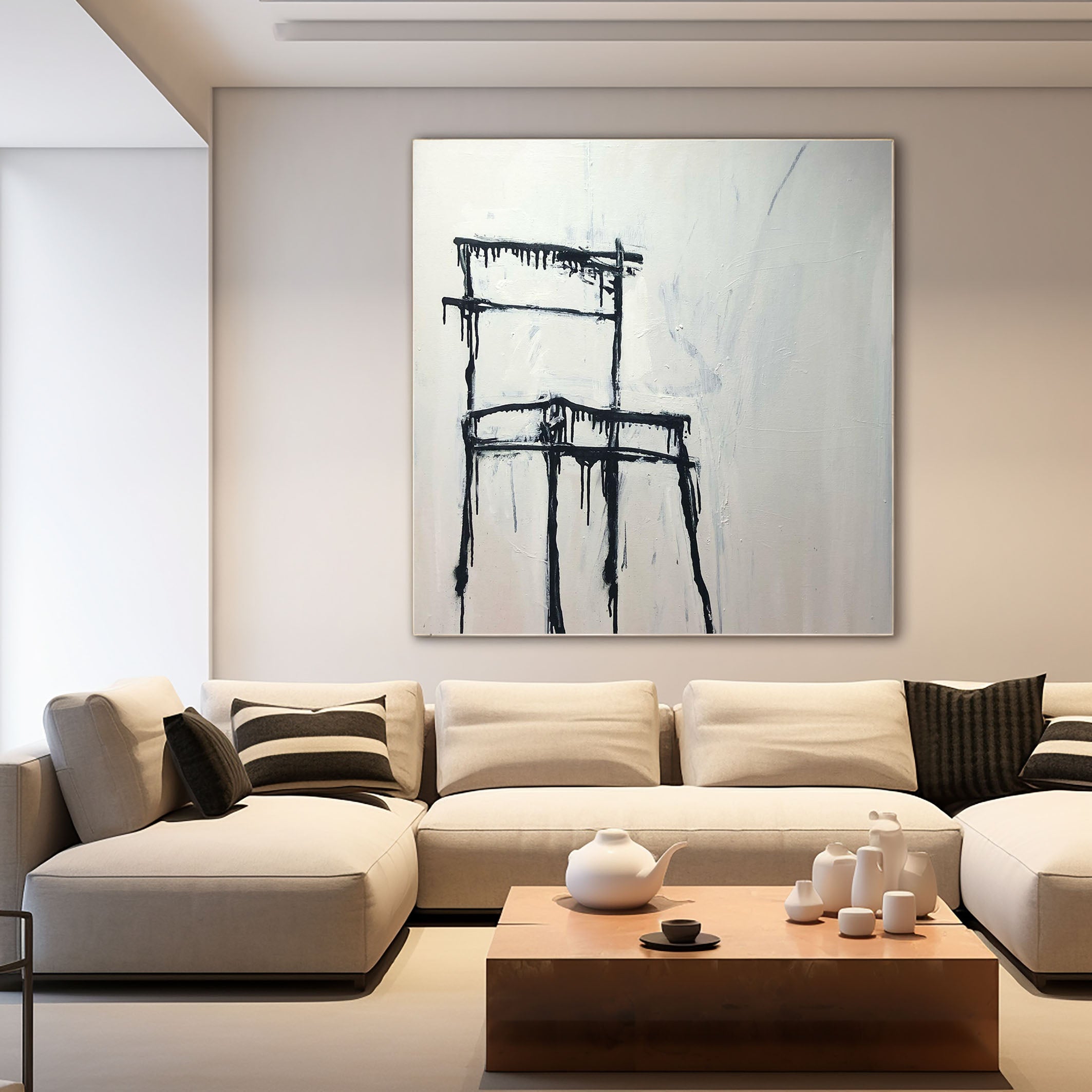 Monochrome Chair Portrait Abstract Art Canvas #MM073