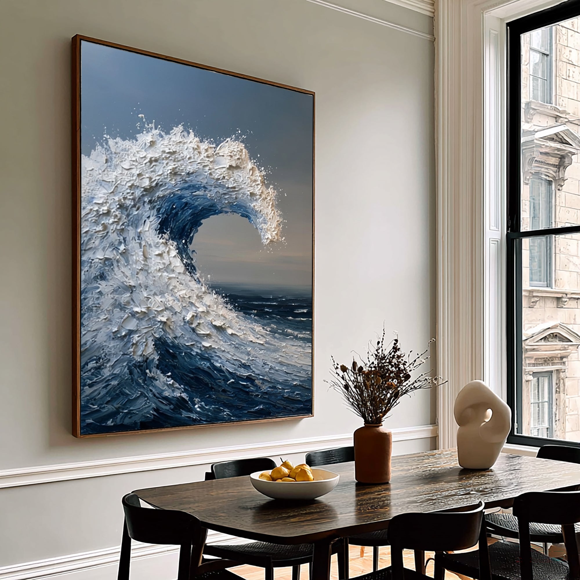 Large Textured Ocean Wave Wall Art Hand Painted Oil Painting Seascape Cowboy Cowgirl Inspired Vintage Americana Artwork Modern Home Decor