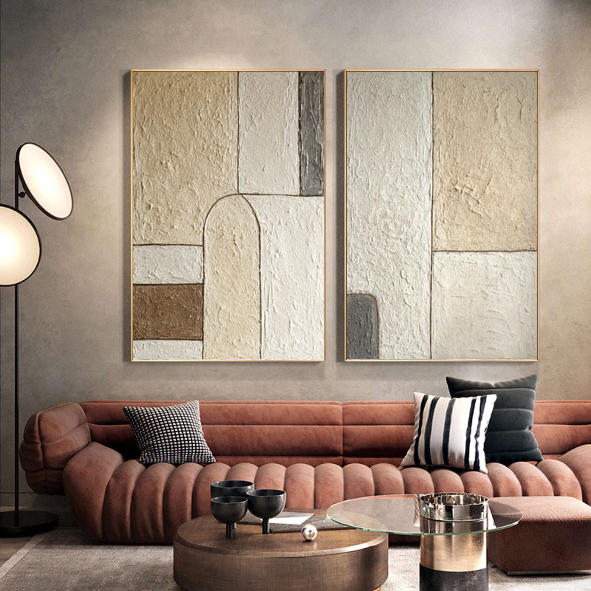 Minimalist Duo Wall Art - Neutral Abstract Canvas Prints #AG 049